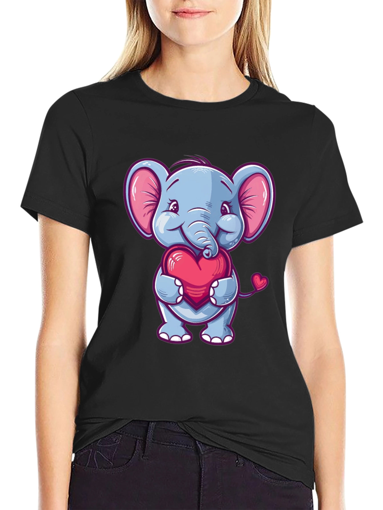 Elephant Love Heart T-Shirt Cute Animal Tee