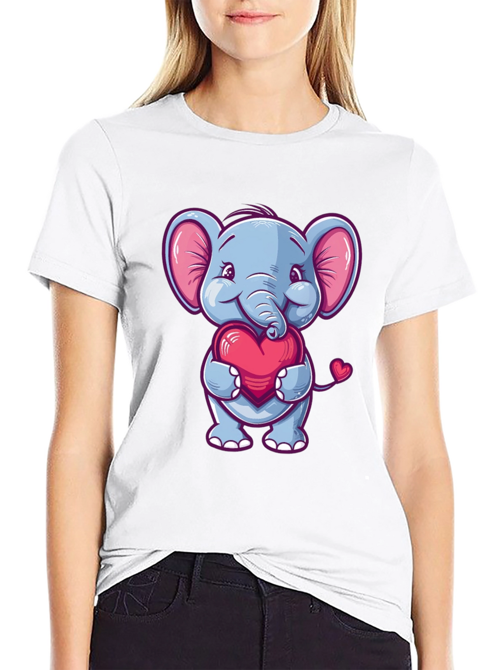 Elephant Love Heart T-Shirt Cute Animal Tee