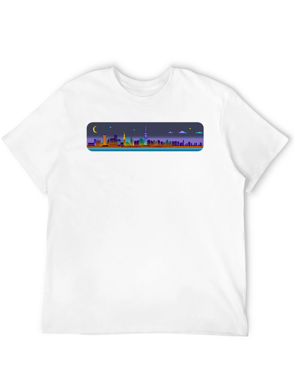 Cityscape Pixel Art Black T-Shirt