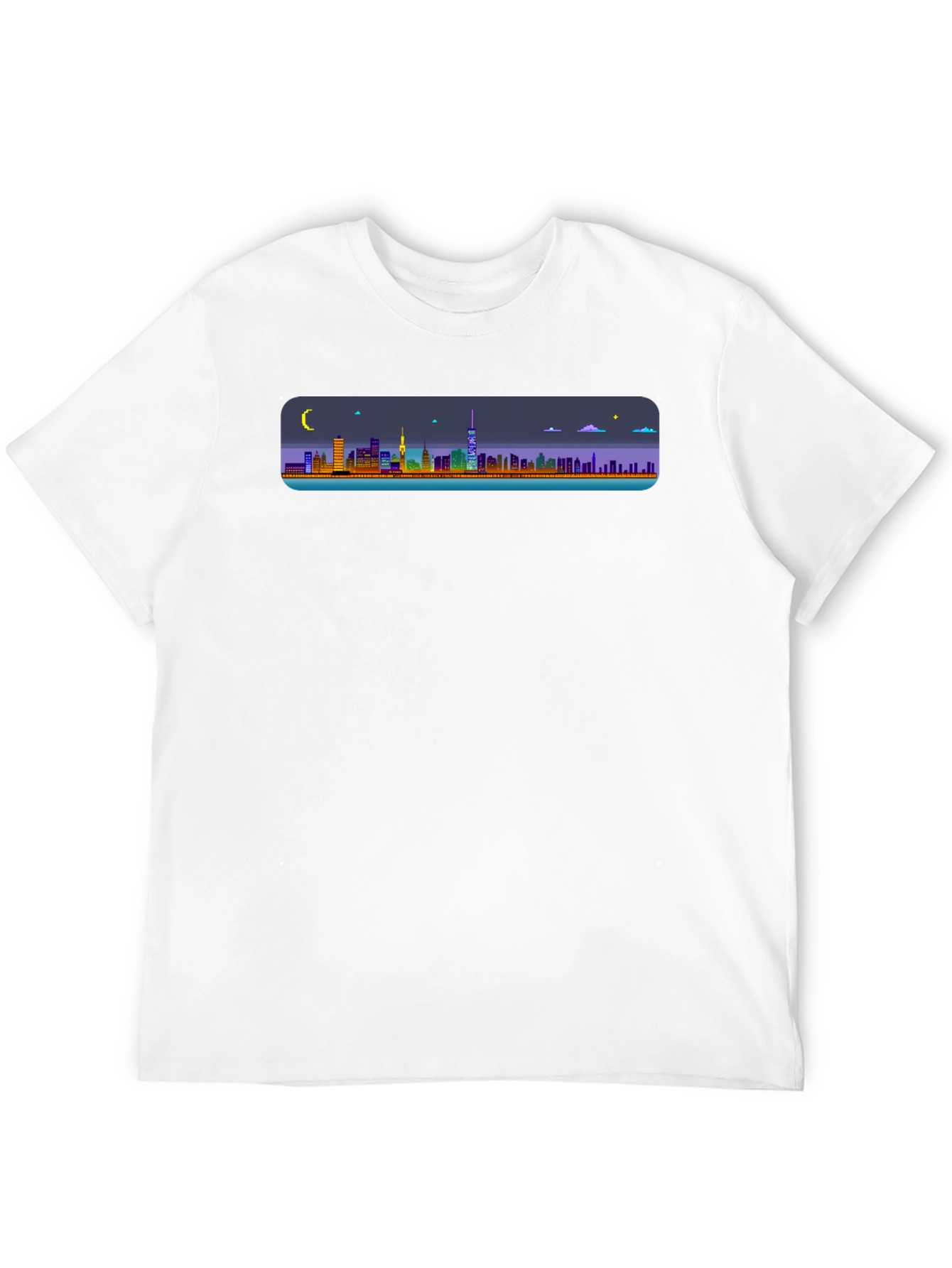 Cityscape Pixel Art Black T-Shirt