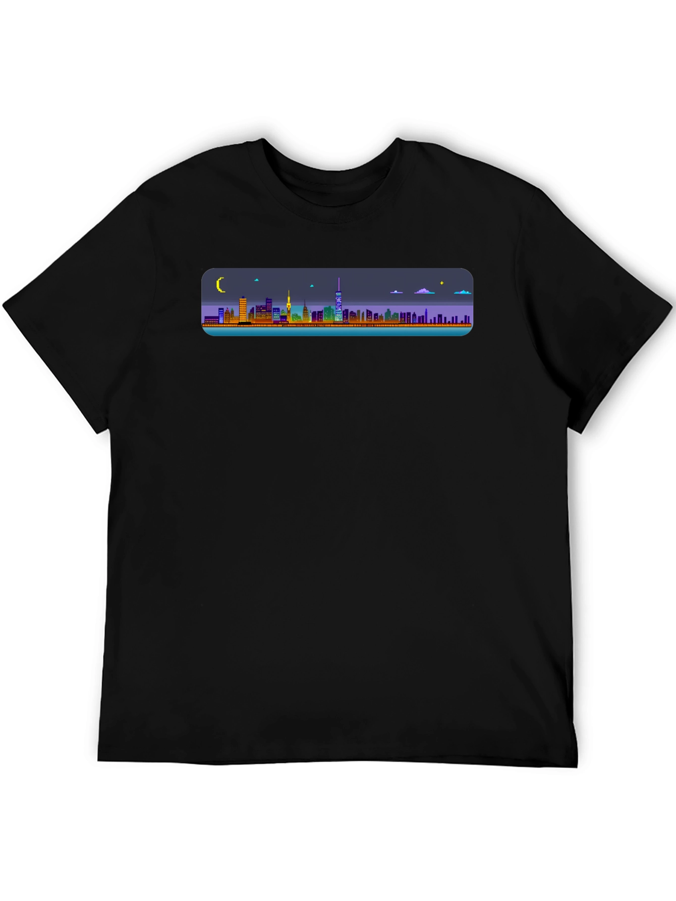 Cityscape Pixel Art Black T-Shirt