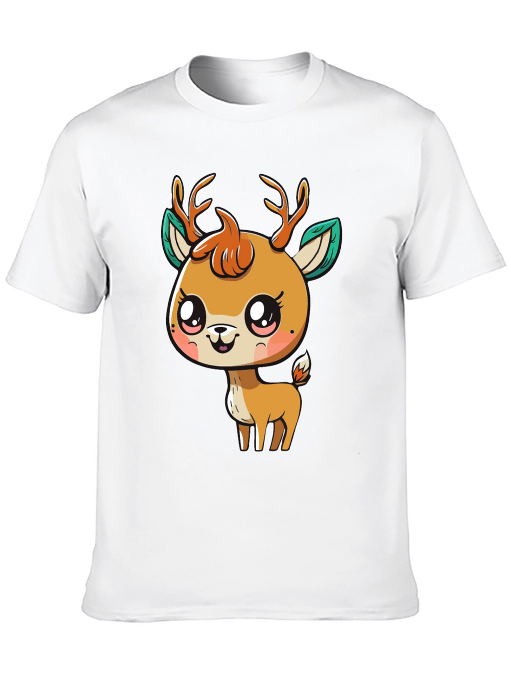 Cute Deer Graphic Tee - Black Cotton Blend