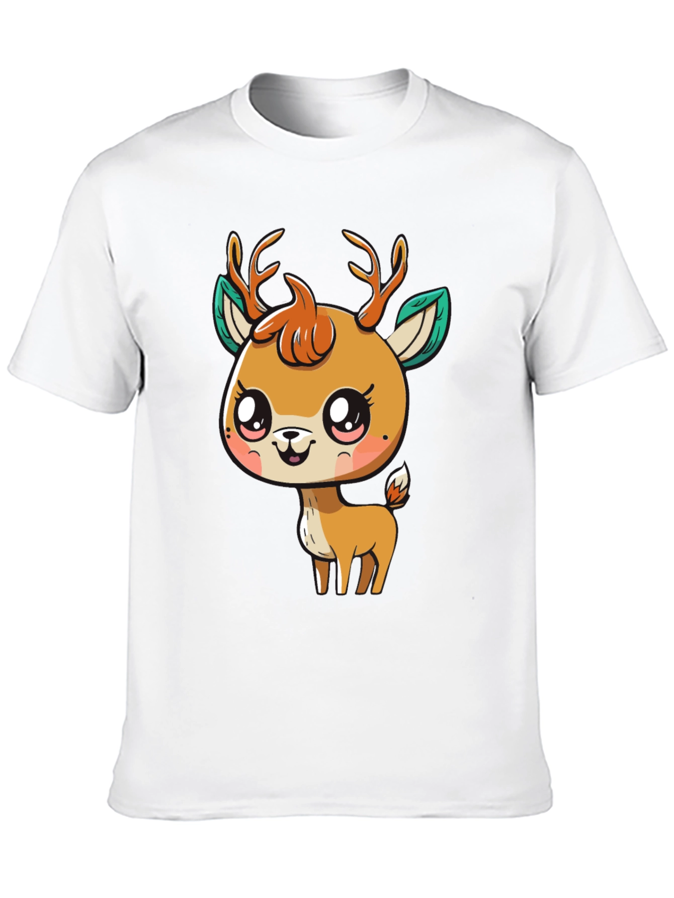 Cute Deer Graphic Tee - Black Cotton Blend