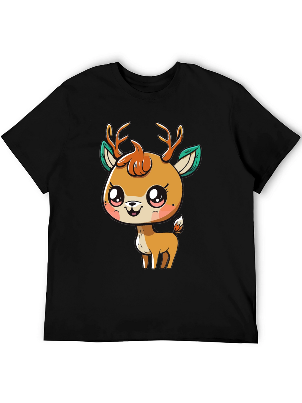 Cute Deer Graphic Tee - Black Cotton Blend