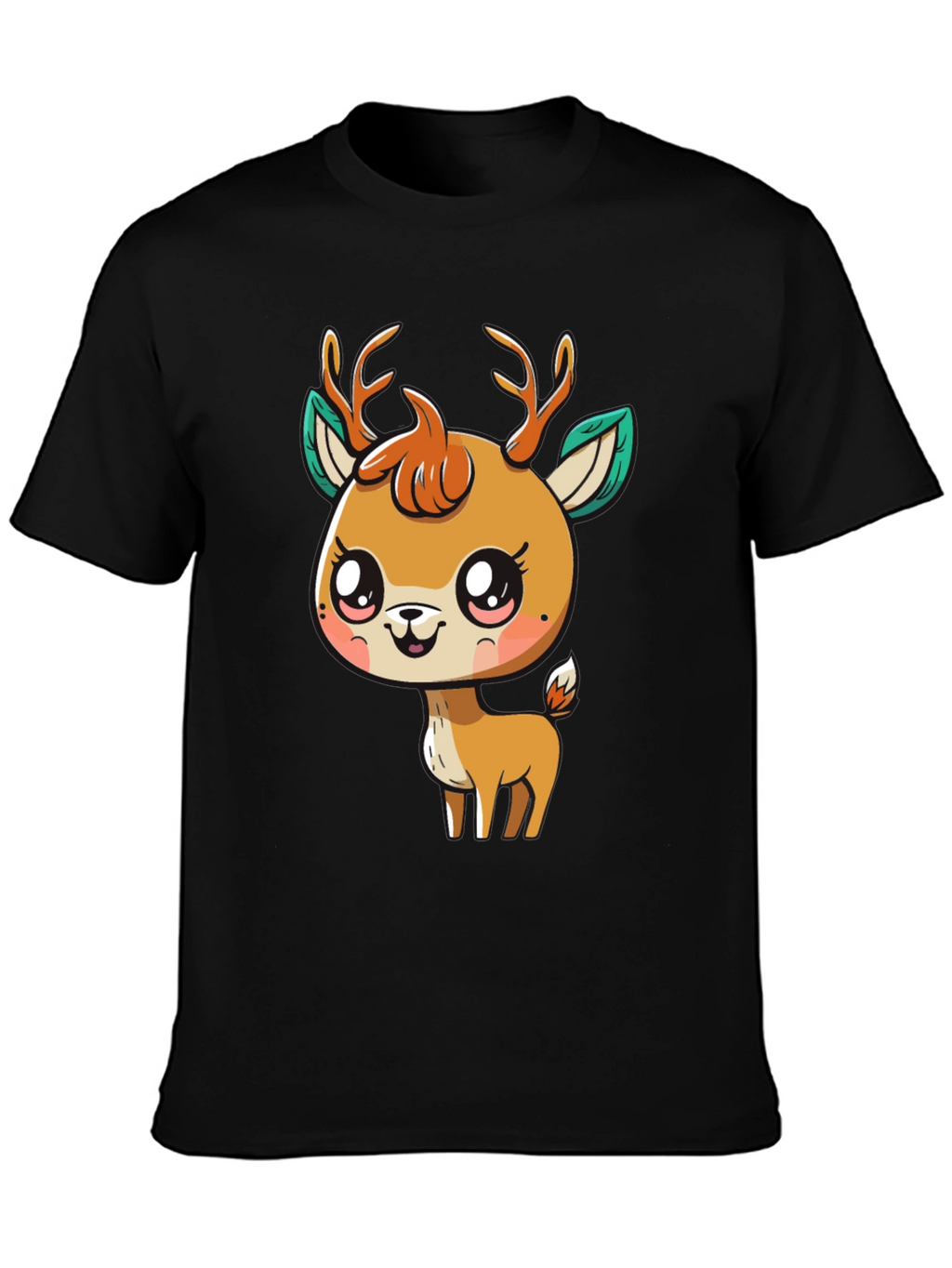 Cute Deer Graphic Tee - Black Cotton Blend