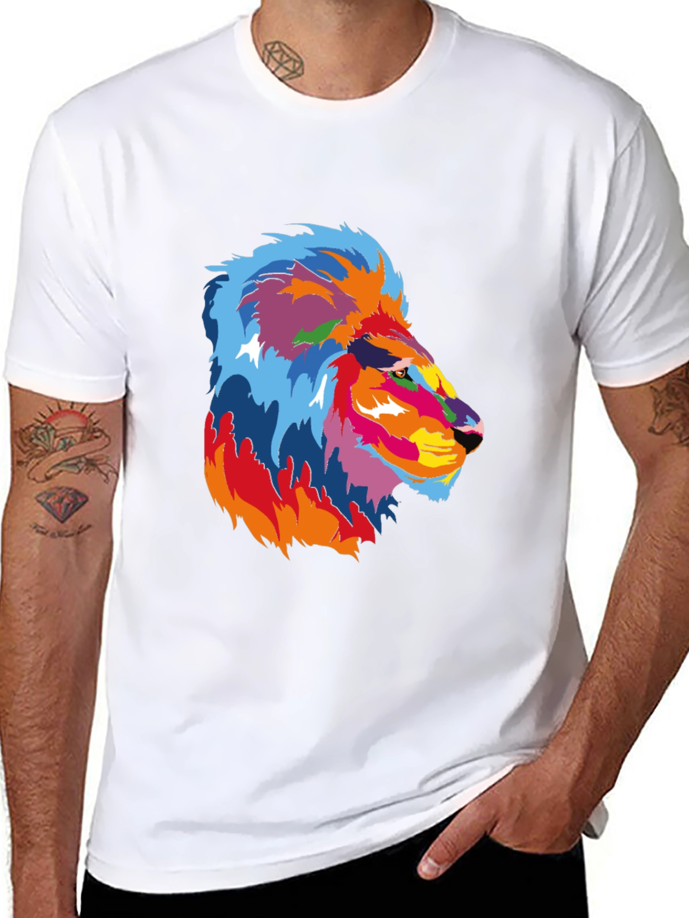 Vibrant Lion Graphic Black T-Shirt