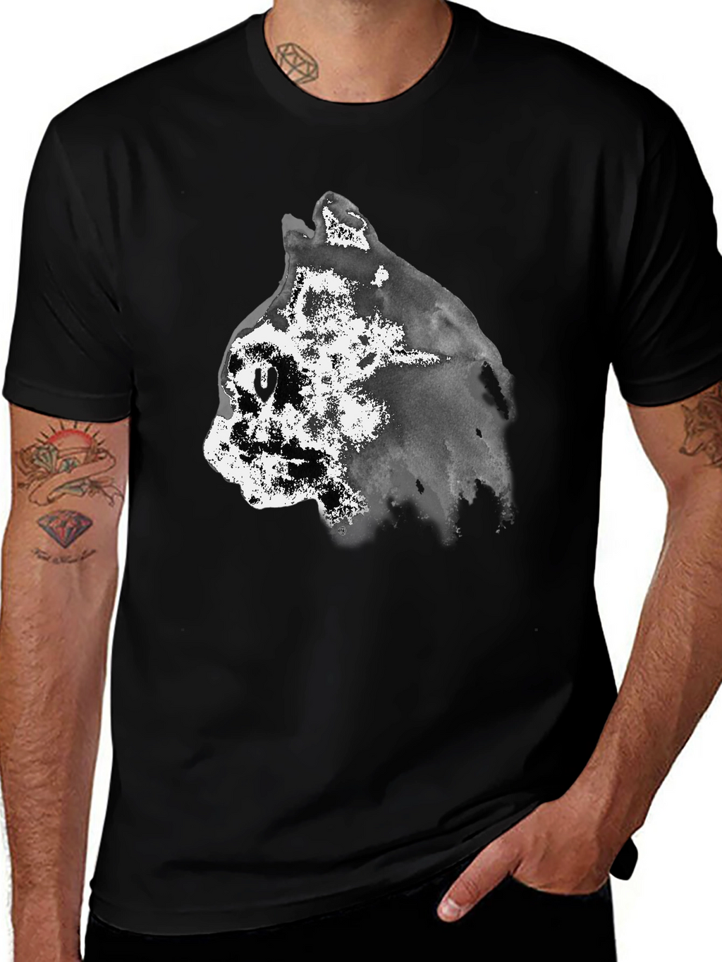 Abstract Cat Graphic Black T-Shirt