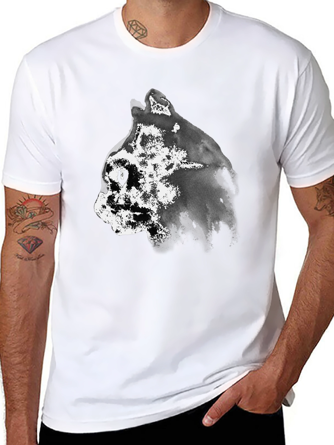 Abstract Cat Graphic Black T-Shirt