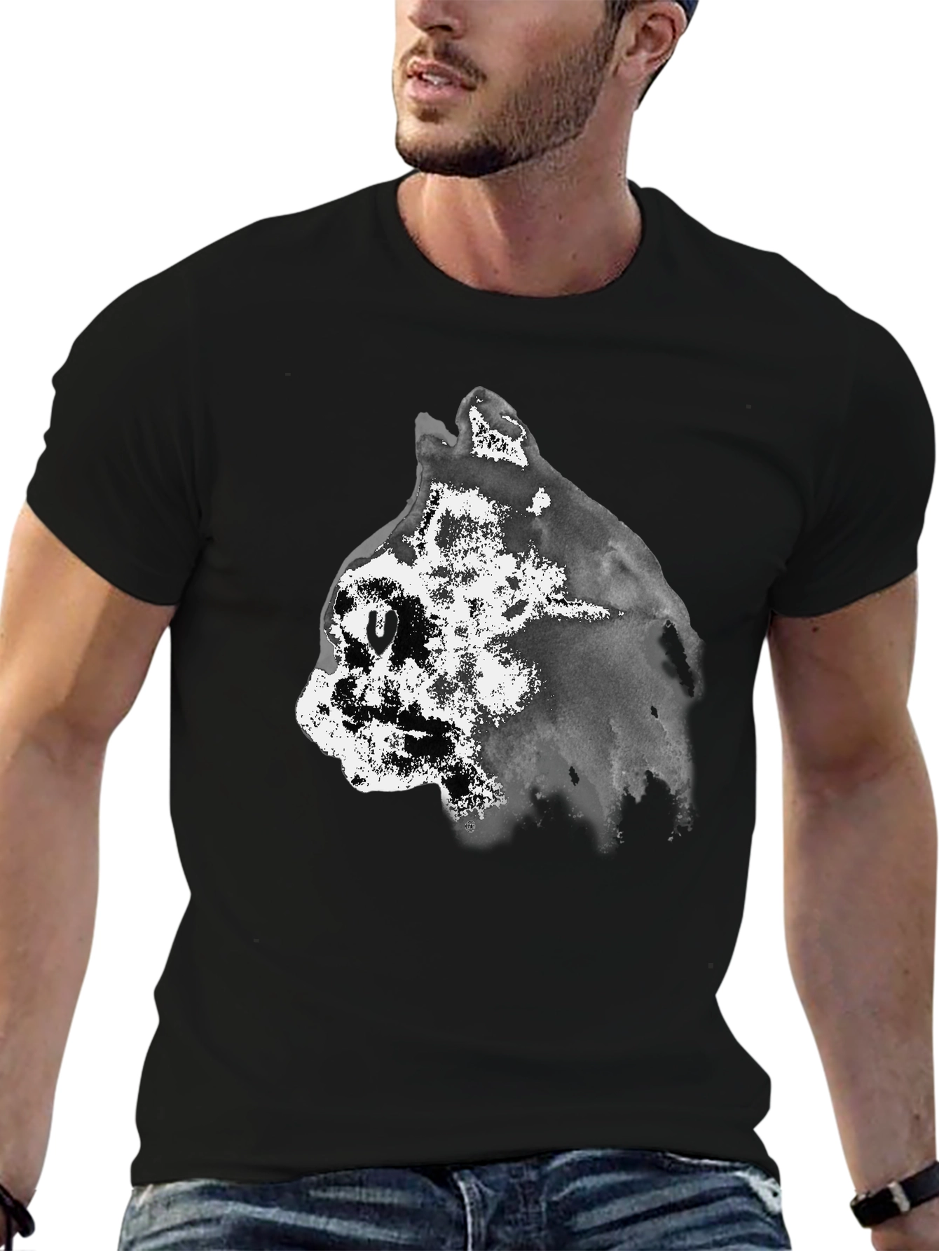 Abstract Cat Graphic Black T-Shirt