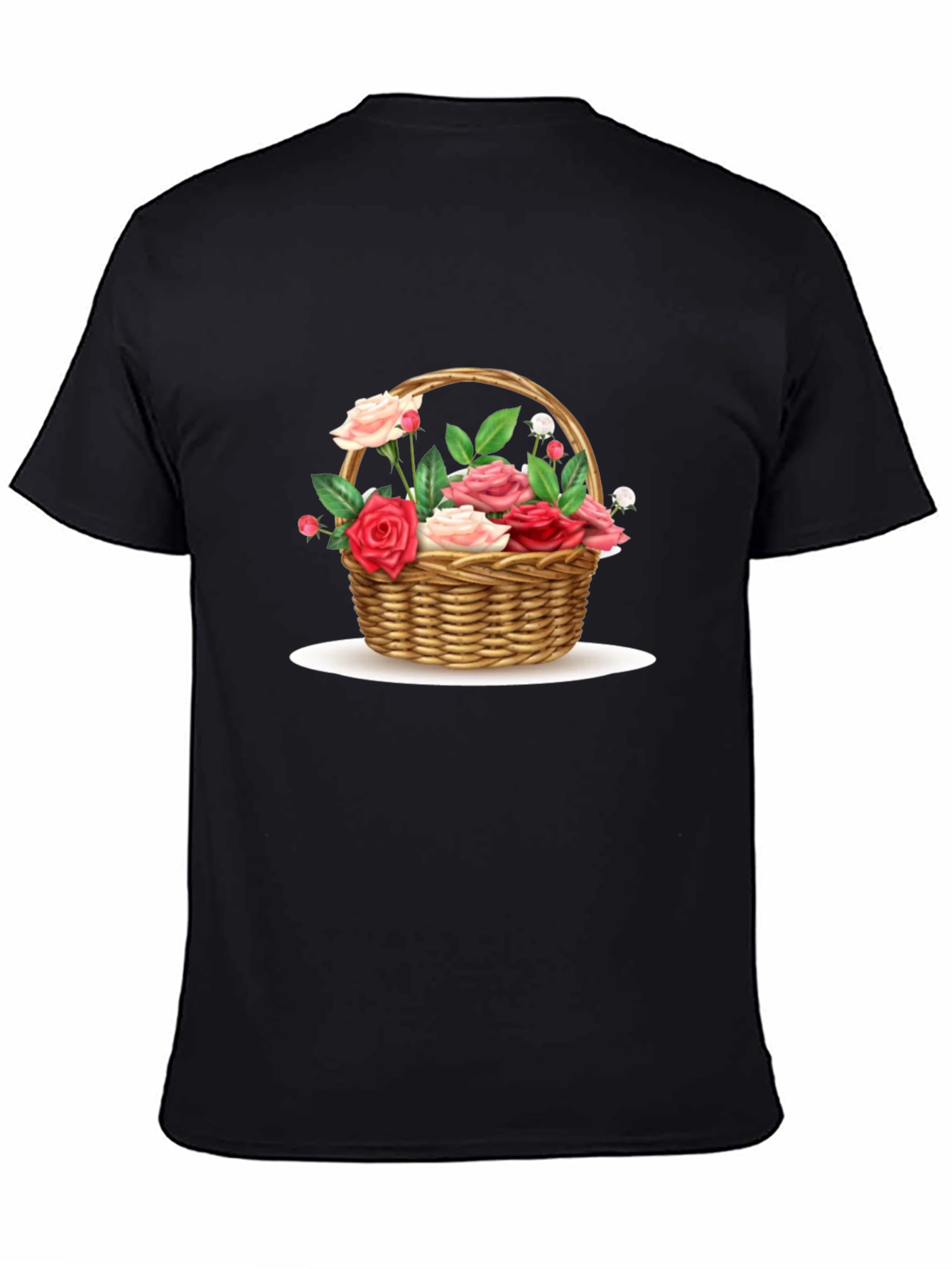 Floral Basket Graphic Tee - Black Casual T-Shirt
