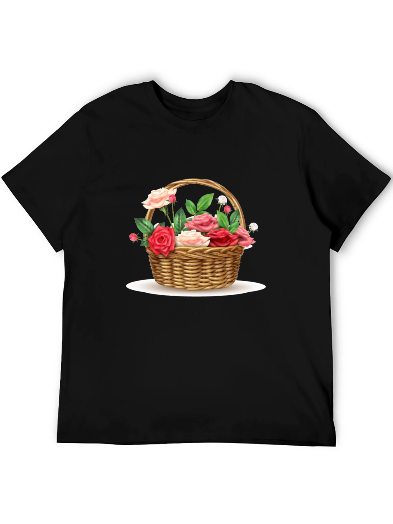 Floral Basket Graphic Tee - Black Casual T-Shirt