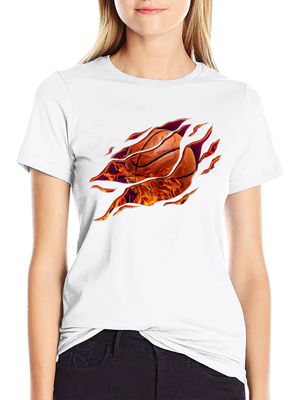 Fiery Basketball Graphic T-Shirt