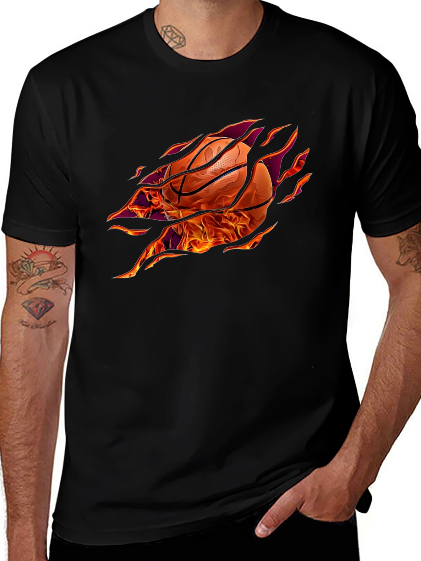 Fiery Basketball Graphic T-Shirt