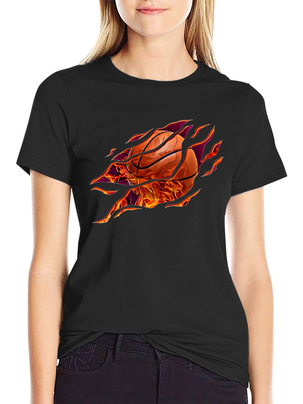 Fiery Basketball Graphic T-Shirt