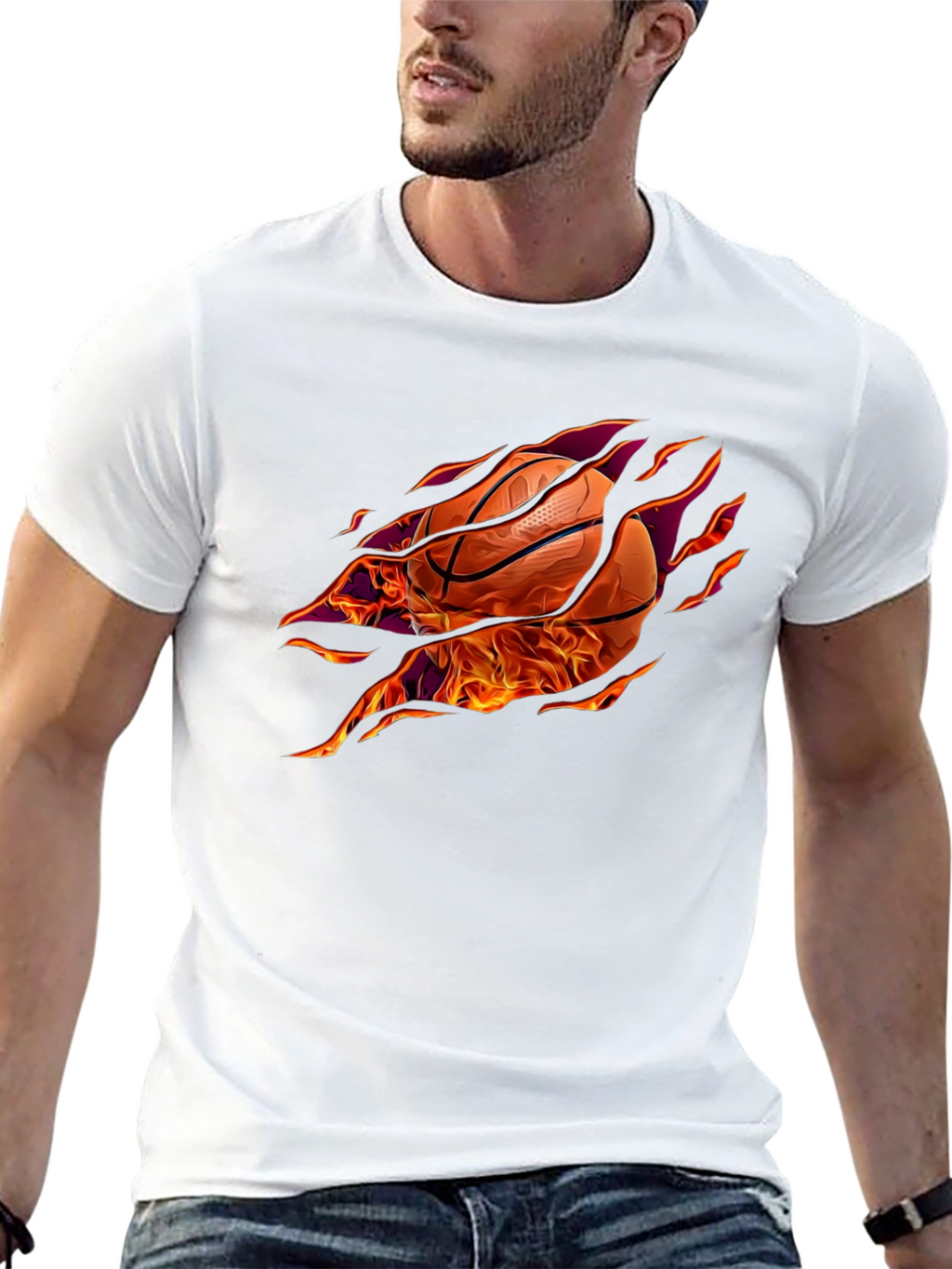 Fiery Basketball Graphic T-Shirt