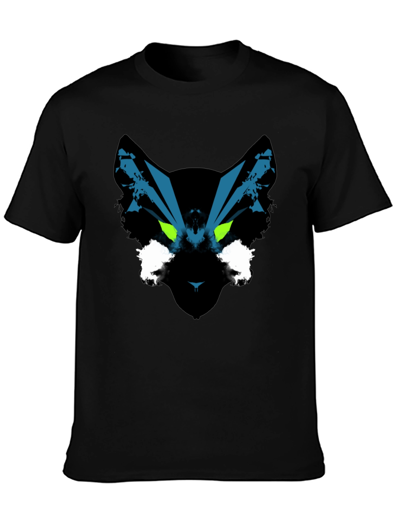 Abstract Cat T-Shirt - Green Eyes - Black Cotton Tee