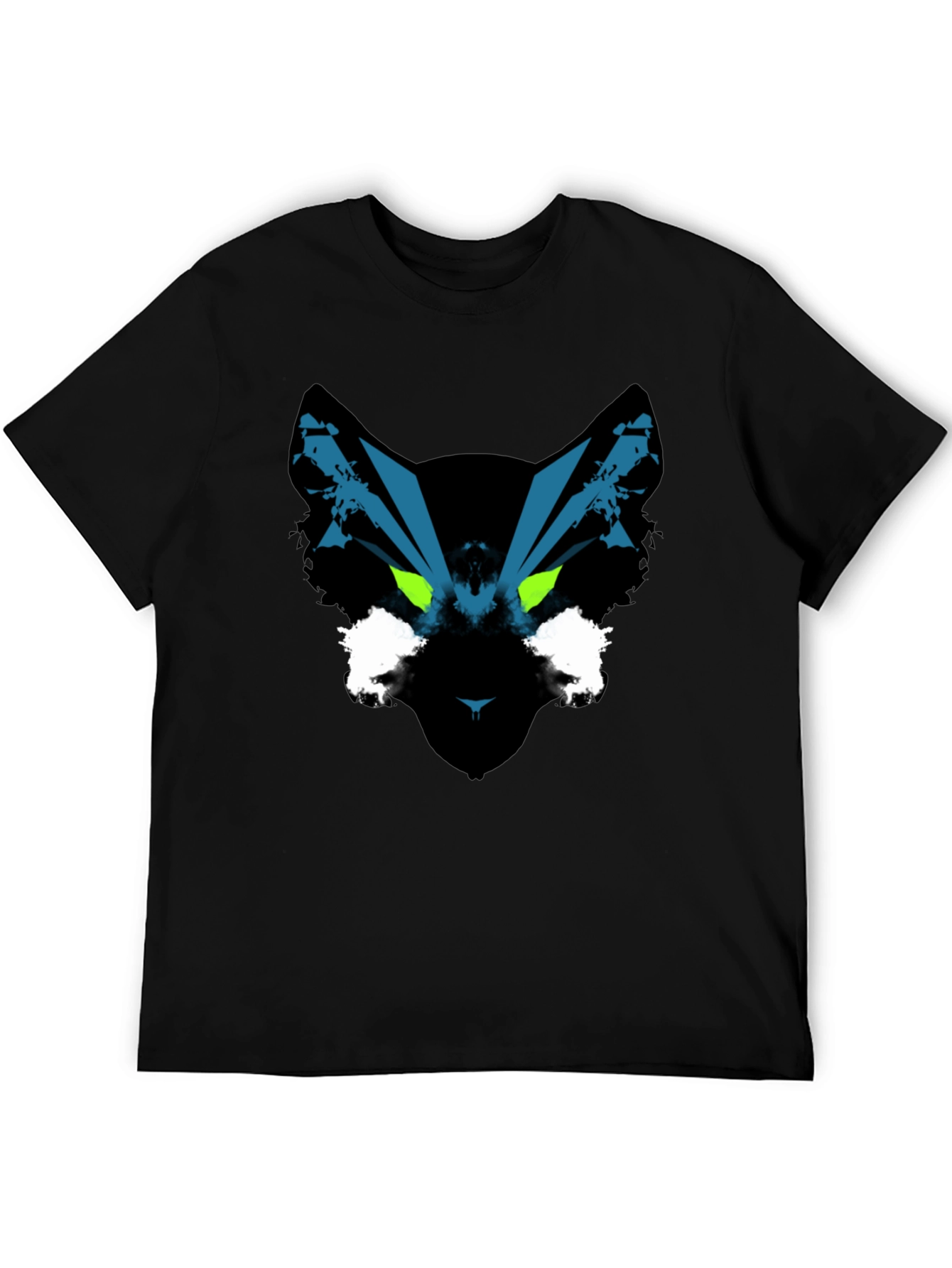 Abstract Cat T-Shirt - Green Eyes - Black Cotton Tee