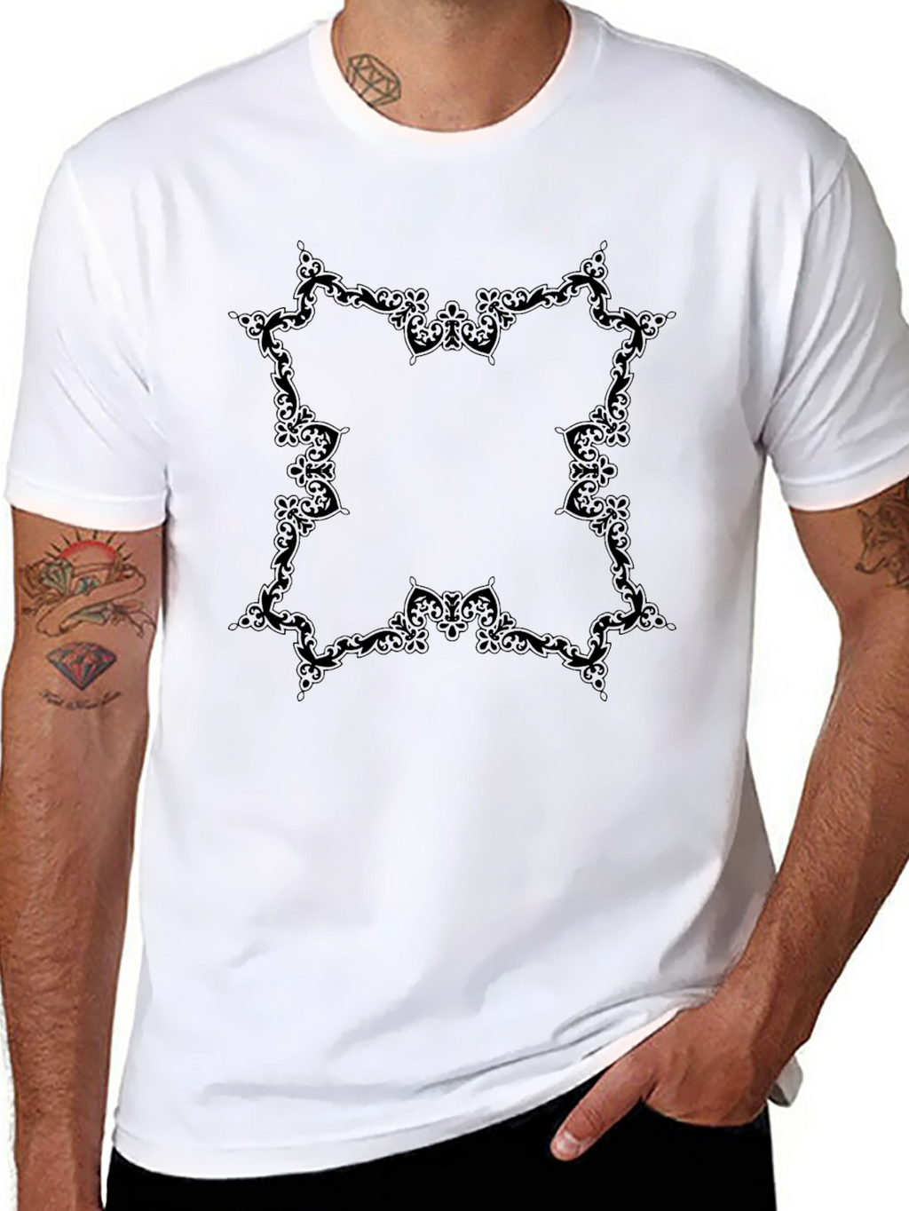 Elegant Black Tee with Ornamental Design