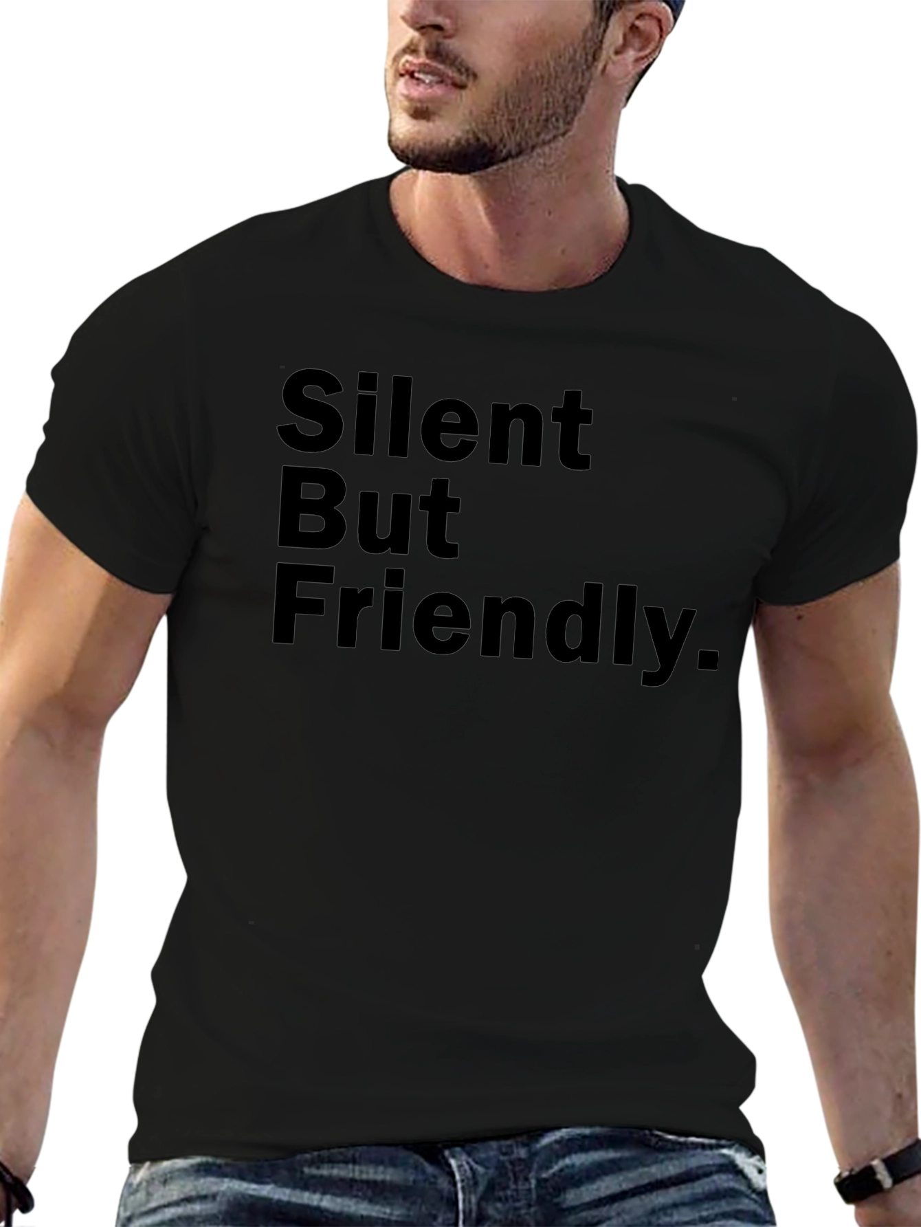 Silent But Friendly Graphic Tee - Black Cotton T-Shirt