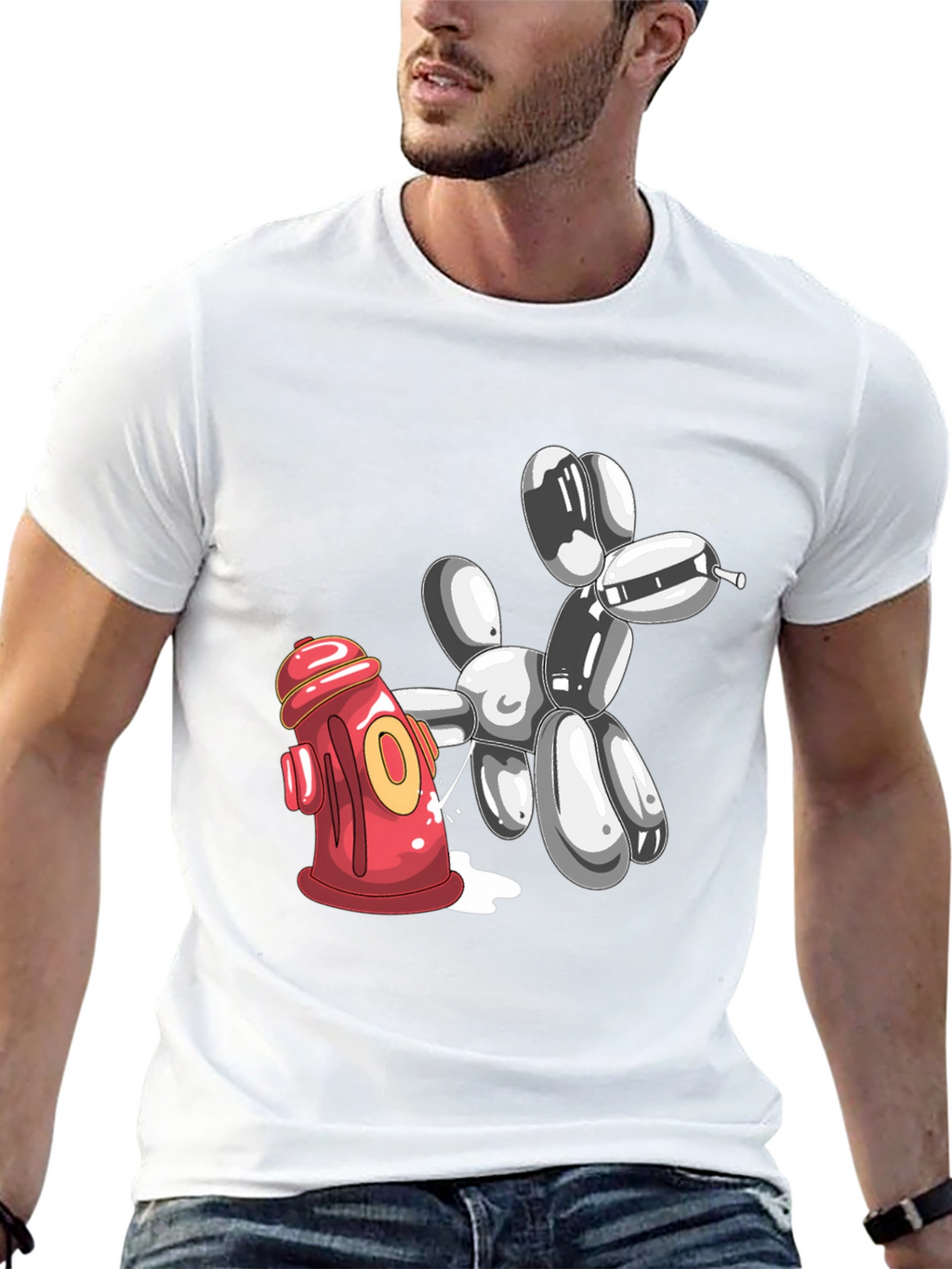 Balloon Dog Peeing On Fire Hydrant Graphic Tee