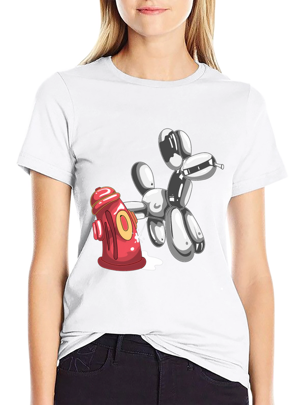 Balloon Dog Peeing On Fire Hydrant Graphic Tee