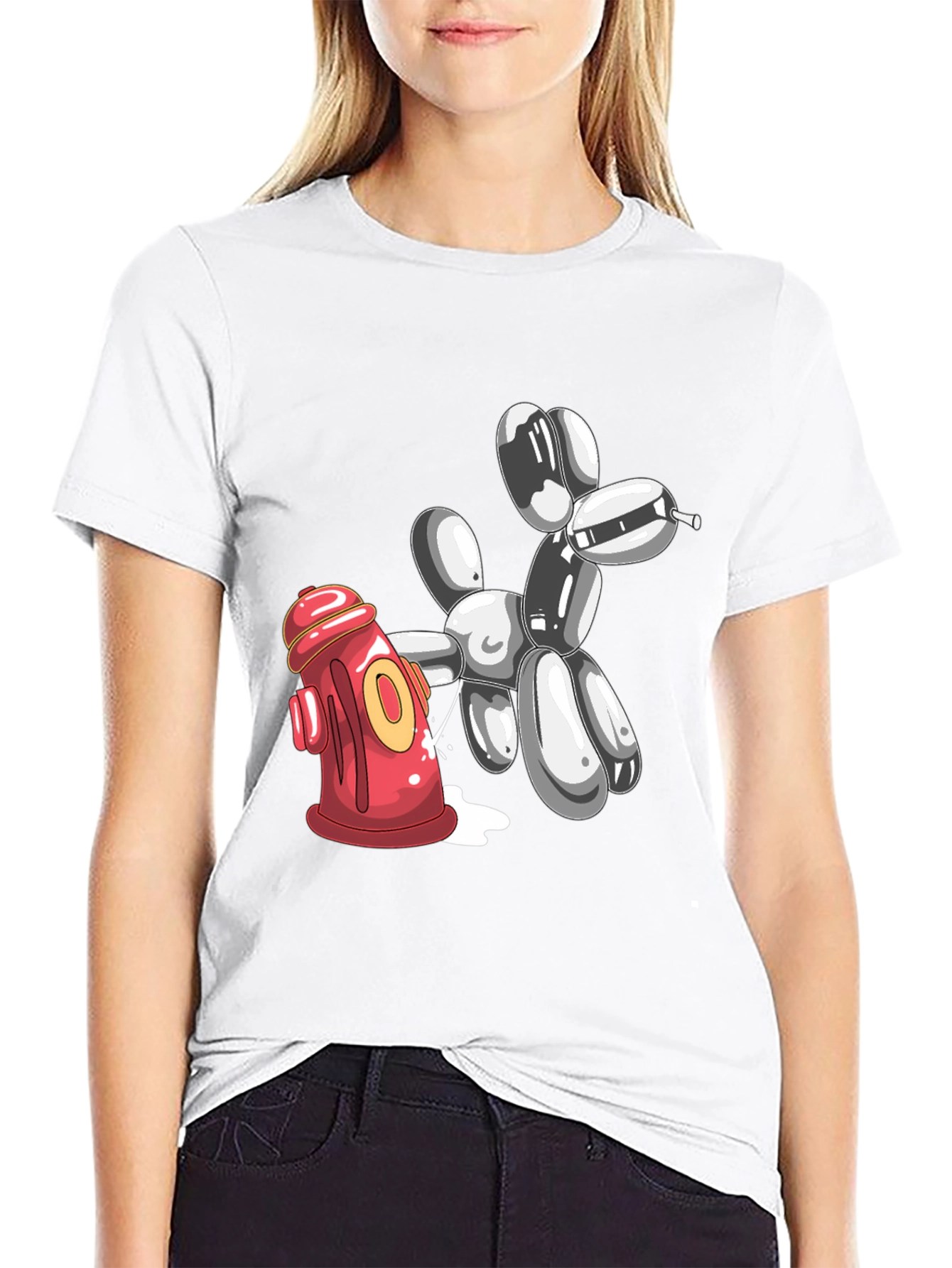 Balloon Dog Peeing On Fire Hydrant Graphic Tee