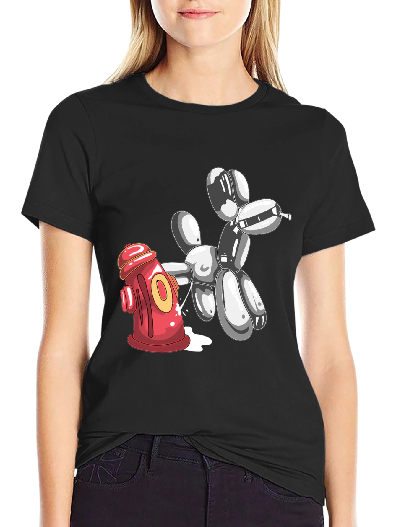 Balloon Dog Peeing On Fire Hydrant Graphic Tee