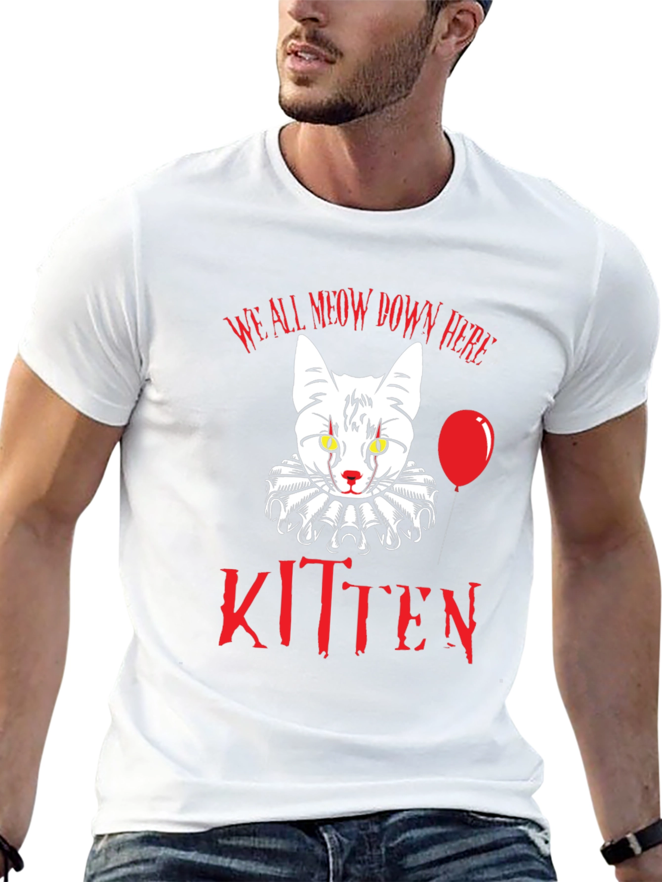 Creepy Kitten T-Shirt - We All Meow Down Here