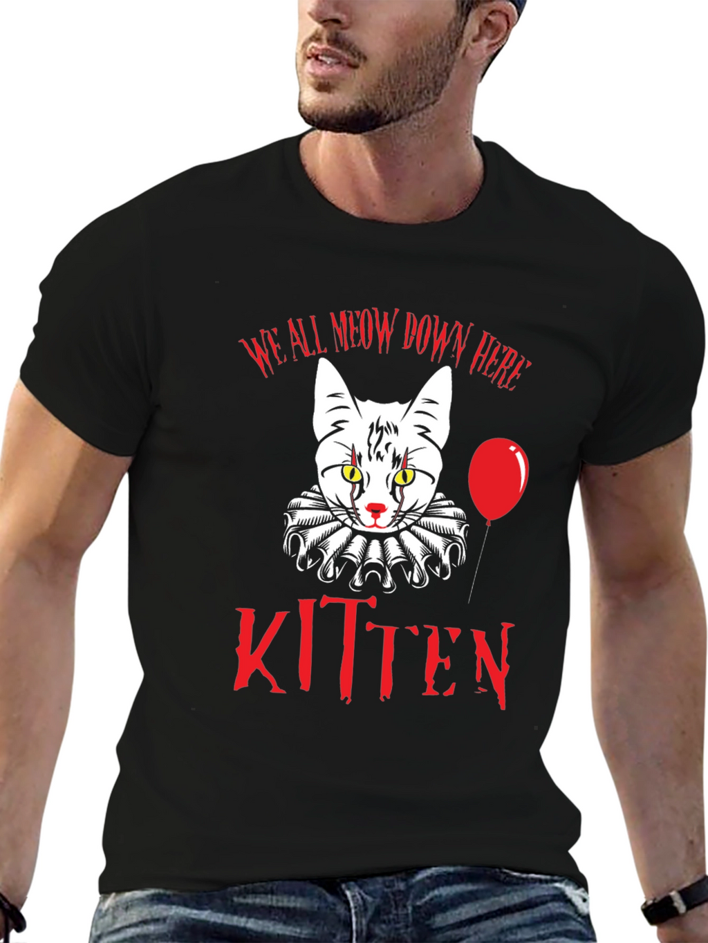 Creepy Kitten T-Shirt - We All Meow Down Here
