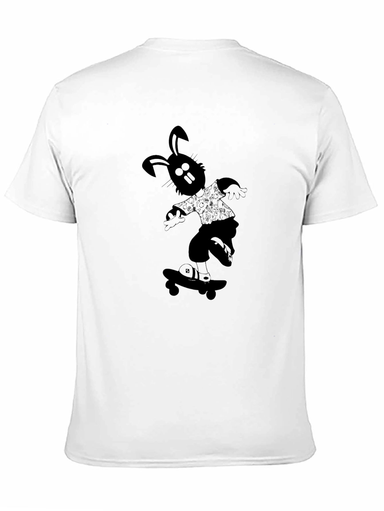 Skateboarding Rabbit Graphic Tee - Cool Black T-Shirt