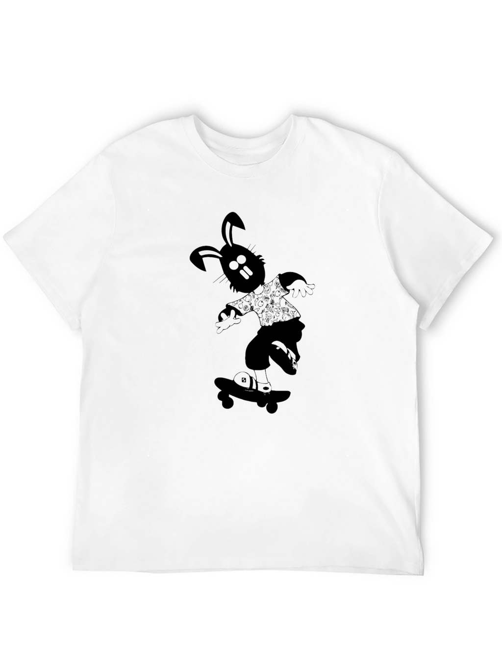 Skateboarding Rabbit Graphic Tee - Cool Black T-Shirt