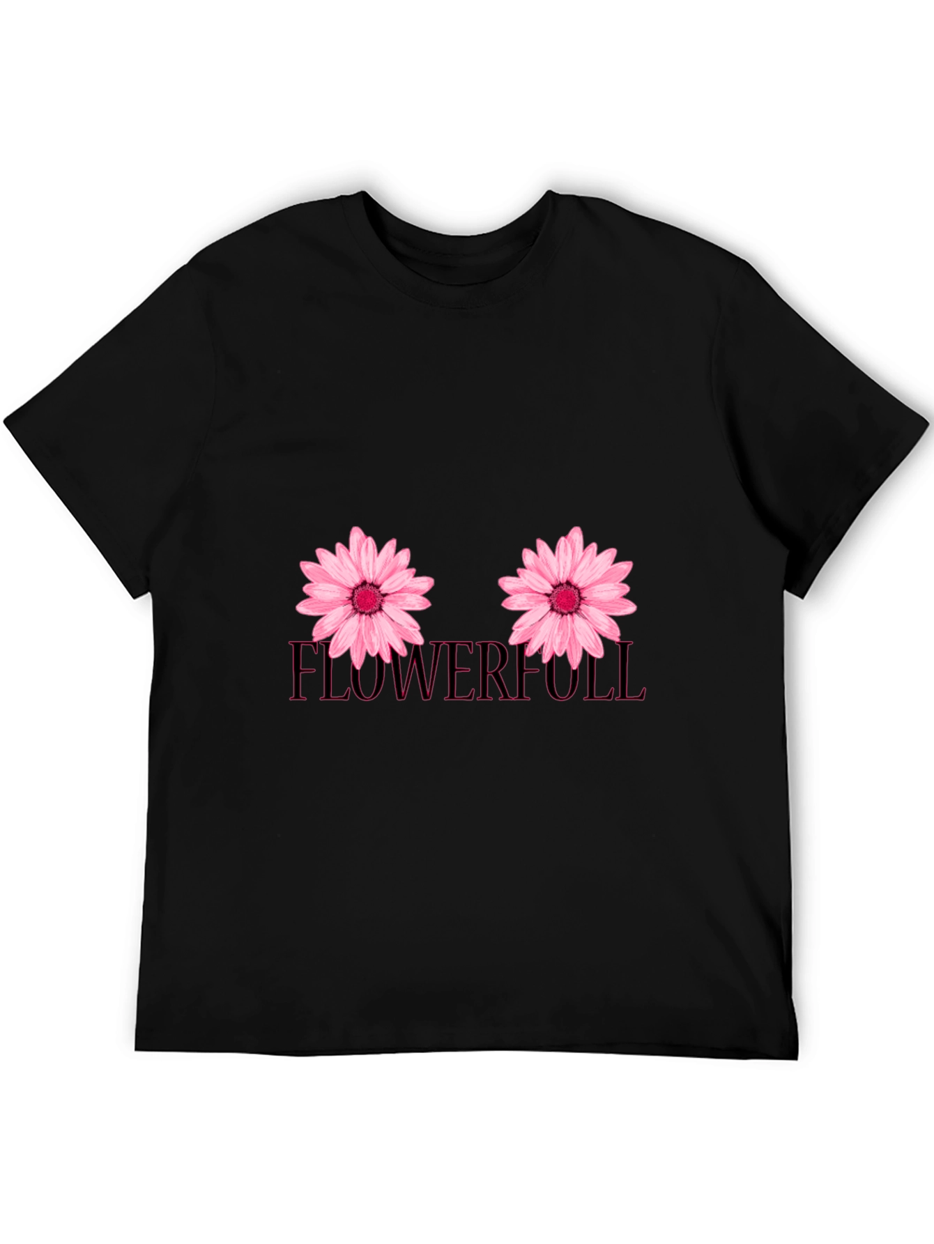 Floral Graphic Tee - Pink Flowers on Black Cotton