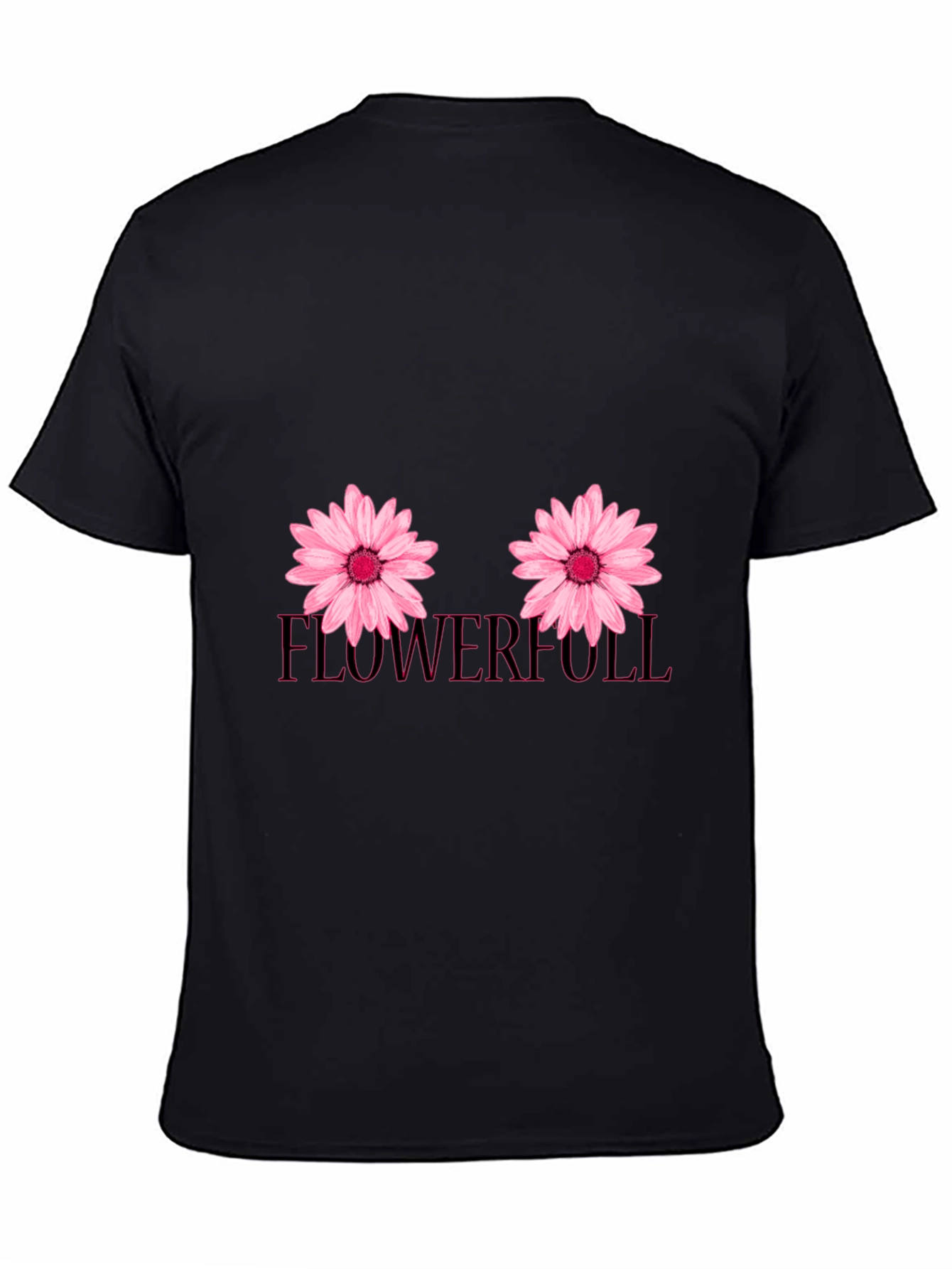 Floral Graphic Tee - Pink Flowers on Black Cotton