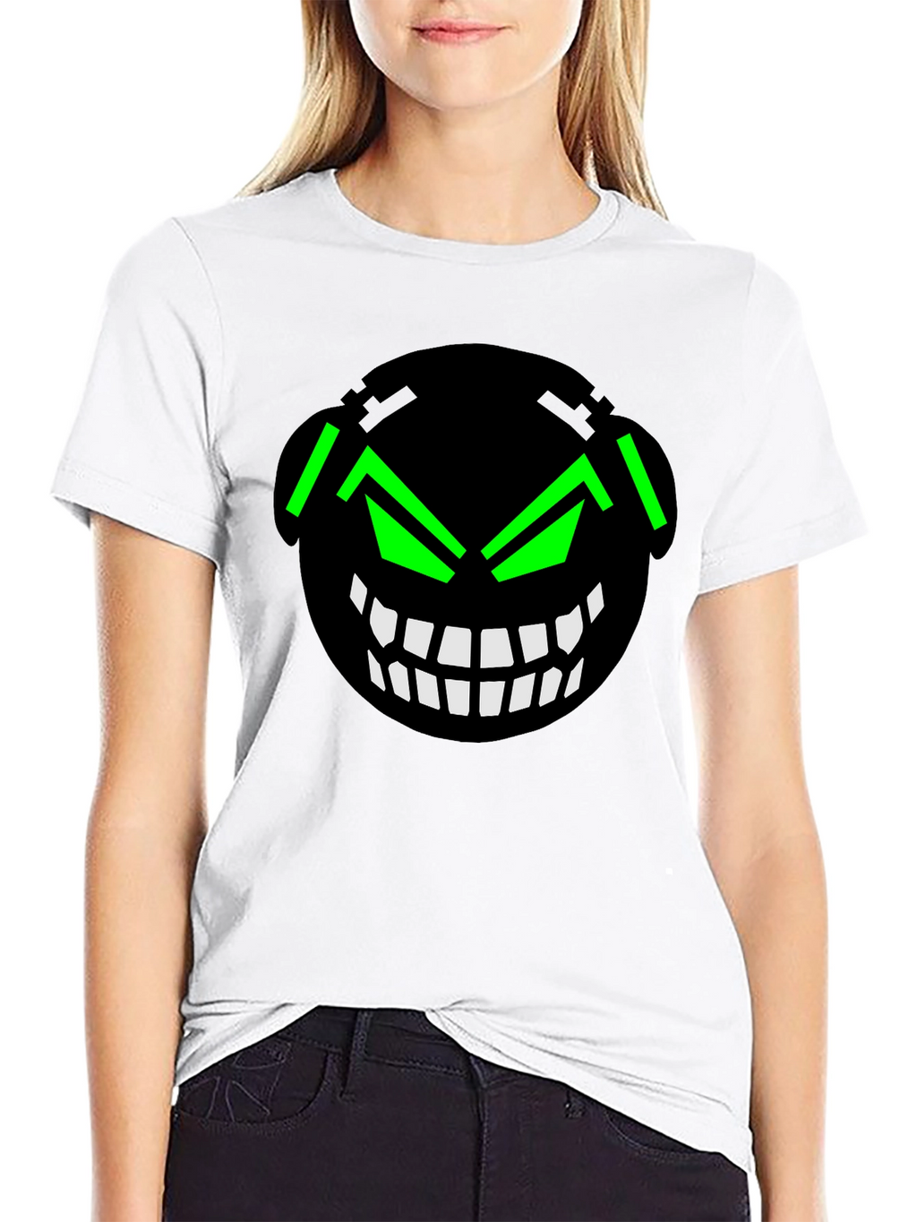 Graphic Black T-Shirt with Cyberpunk Grin