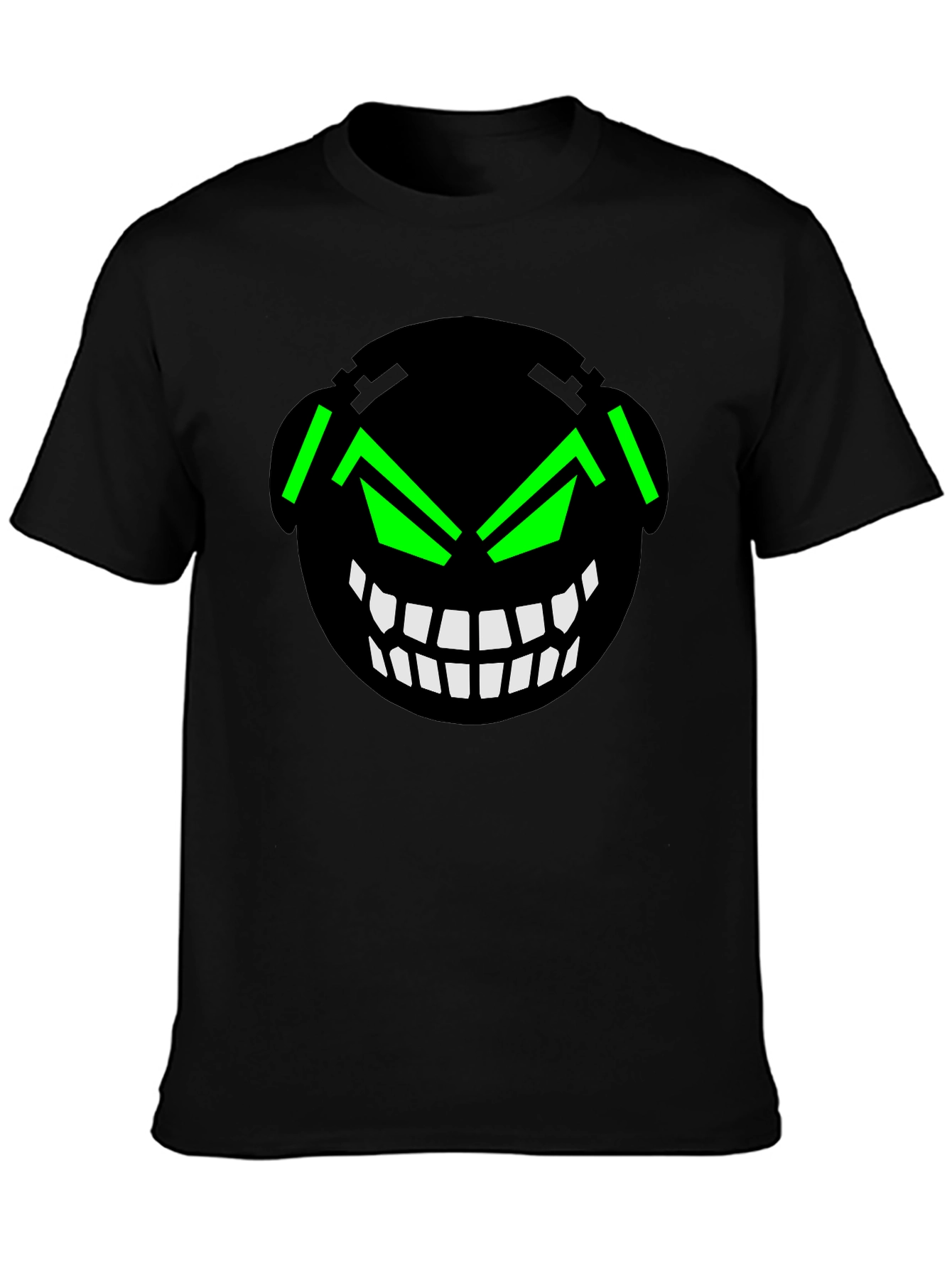 Graphic Black T-Shirt with Cyberpunk Grin