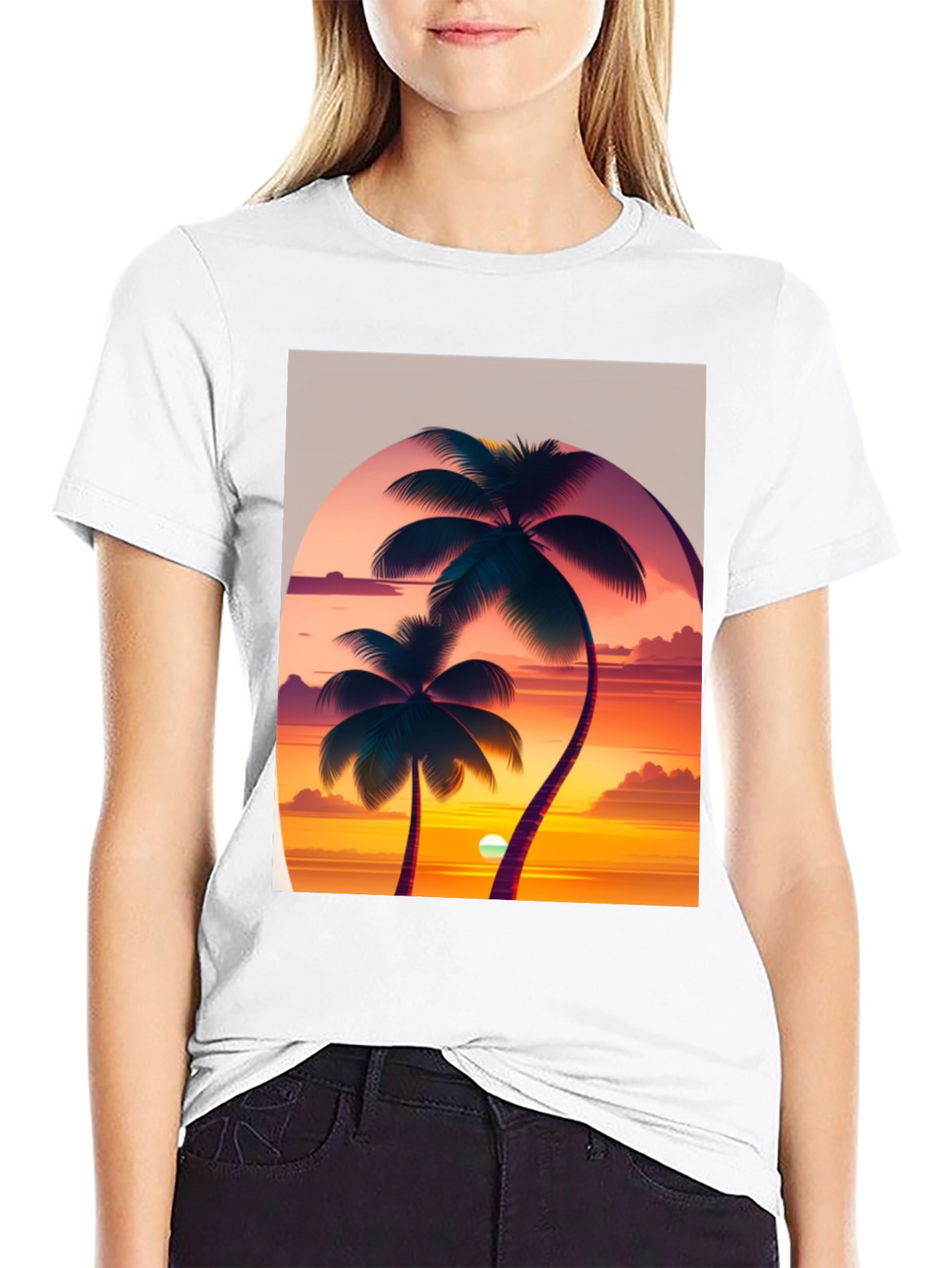 Sunset Palm Tree Graphic Tee - Tropical Vibes