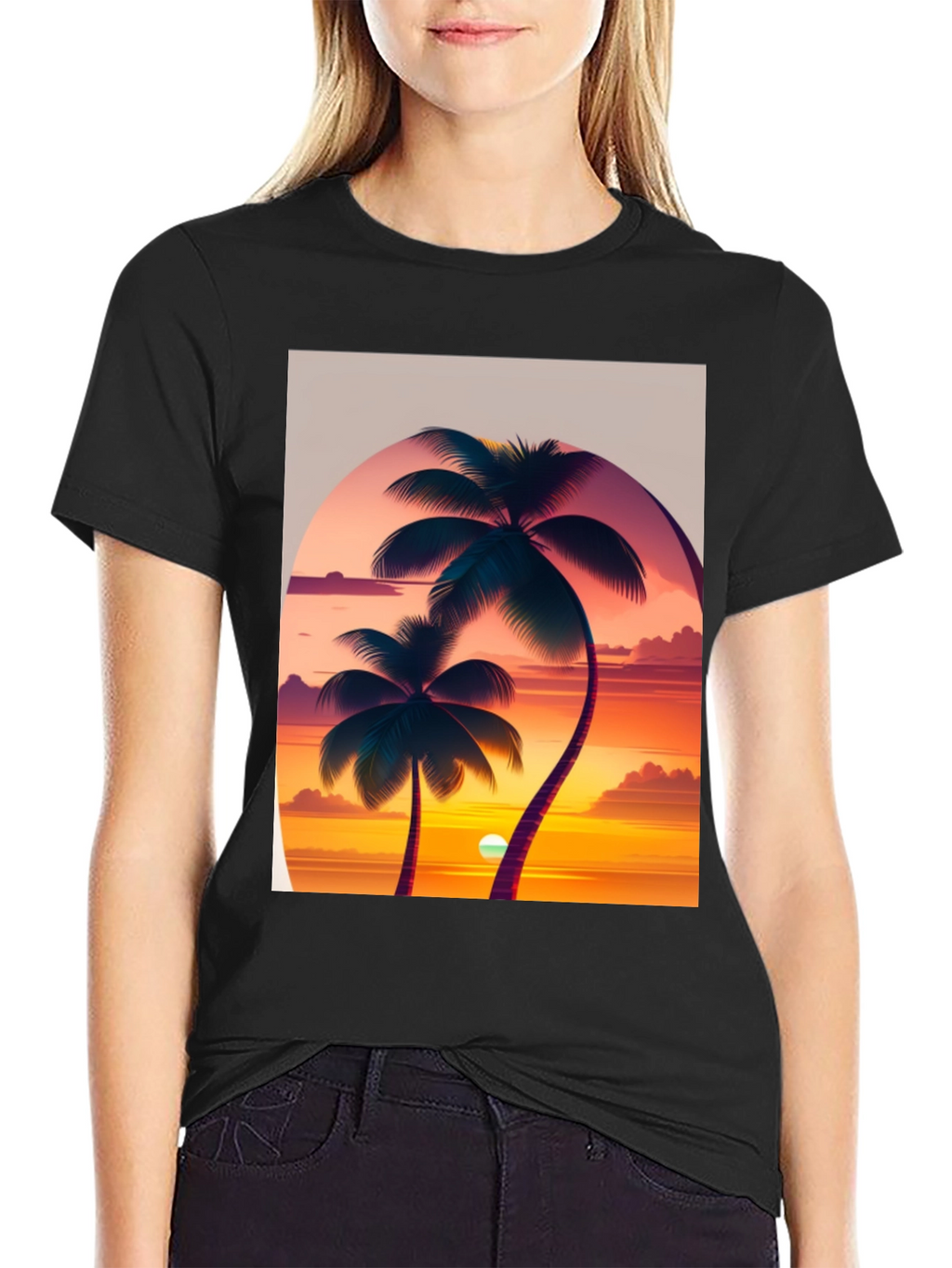 Sunset Palm Tree Graphic Tee - Tropical Vibes
