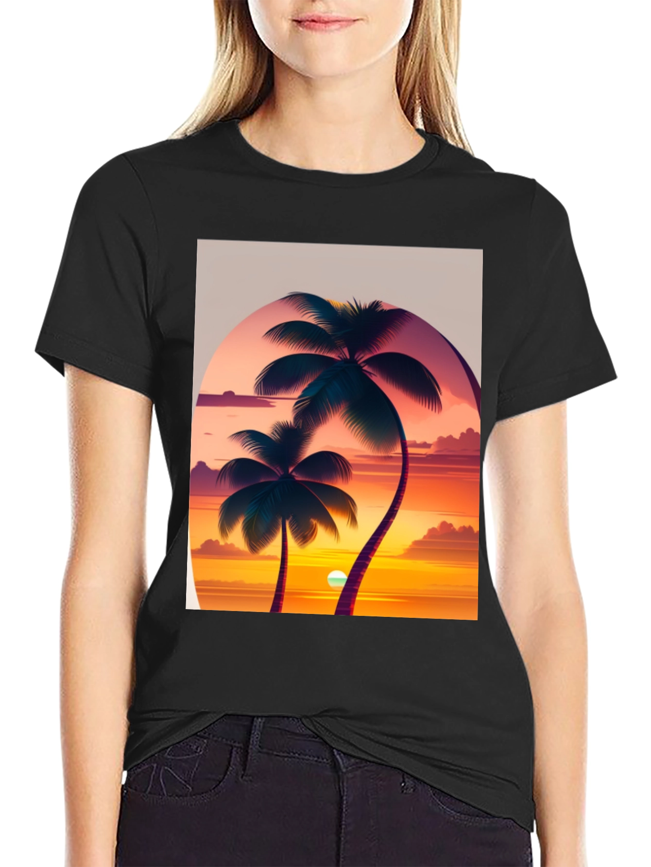 Sunset Palm Tree Graphic Tee - Tropical Vibes