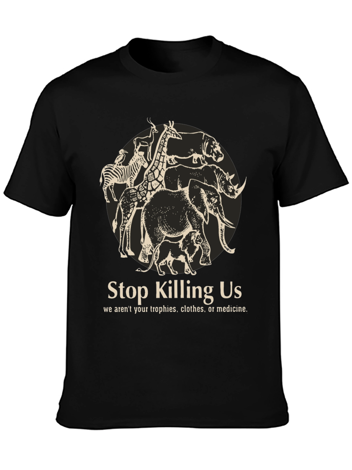 Stop Killing Us Animal Graphic T-Shirt - Black