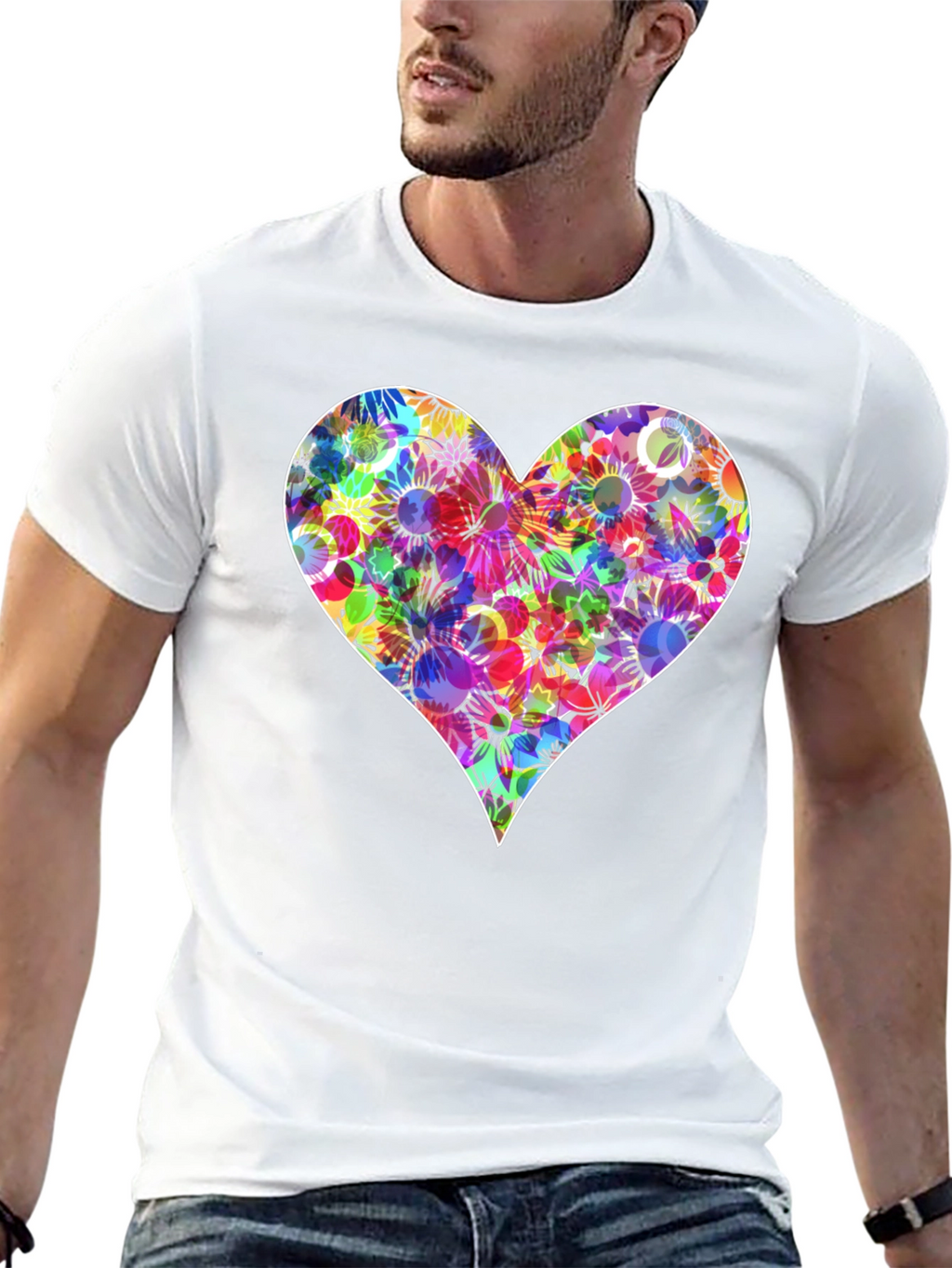 Floral Heart Graphic T-Shirt - Stylish Black Tee