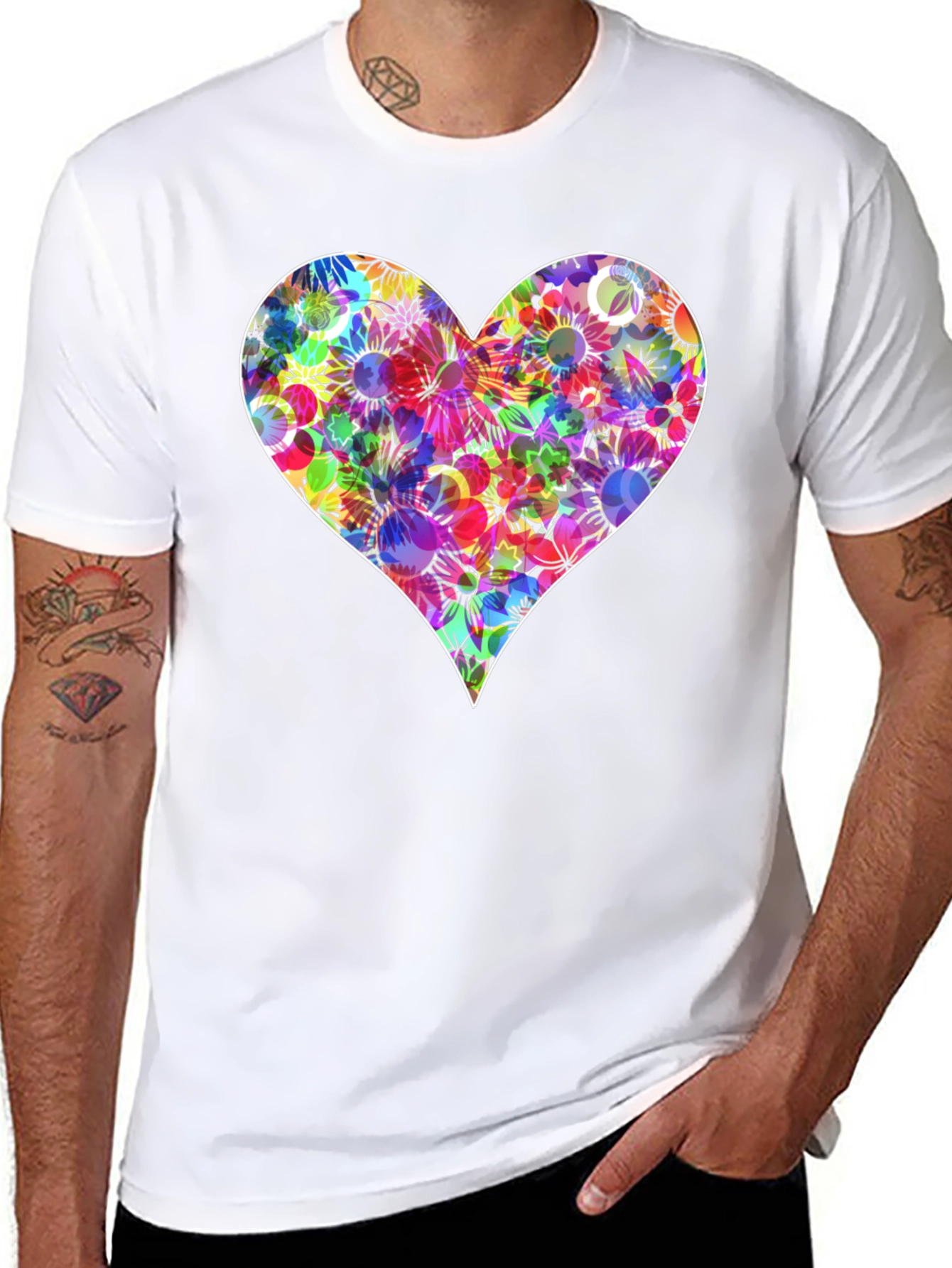 Floral Heart Graphic T-Shirt - Stylish Black Tee