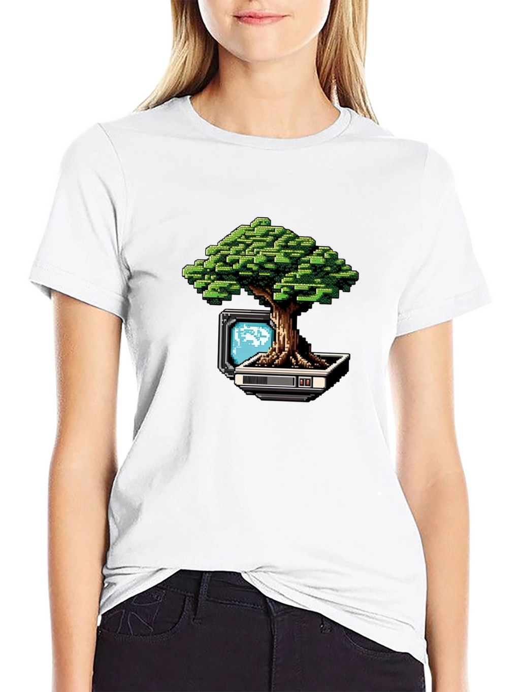 Pixel Bonsai Black T-Shirt - Retro Gaming Style