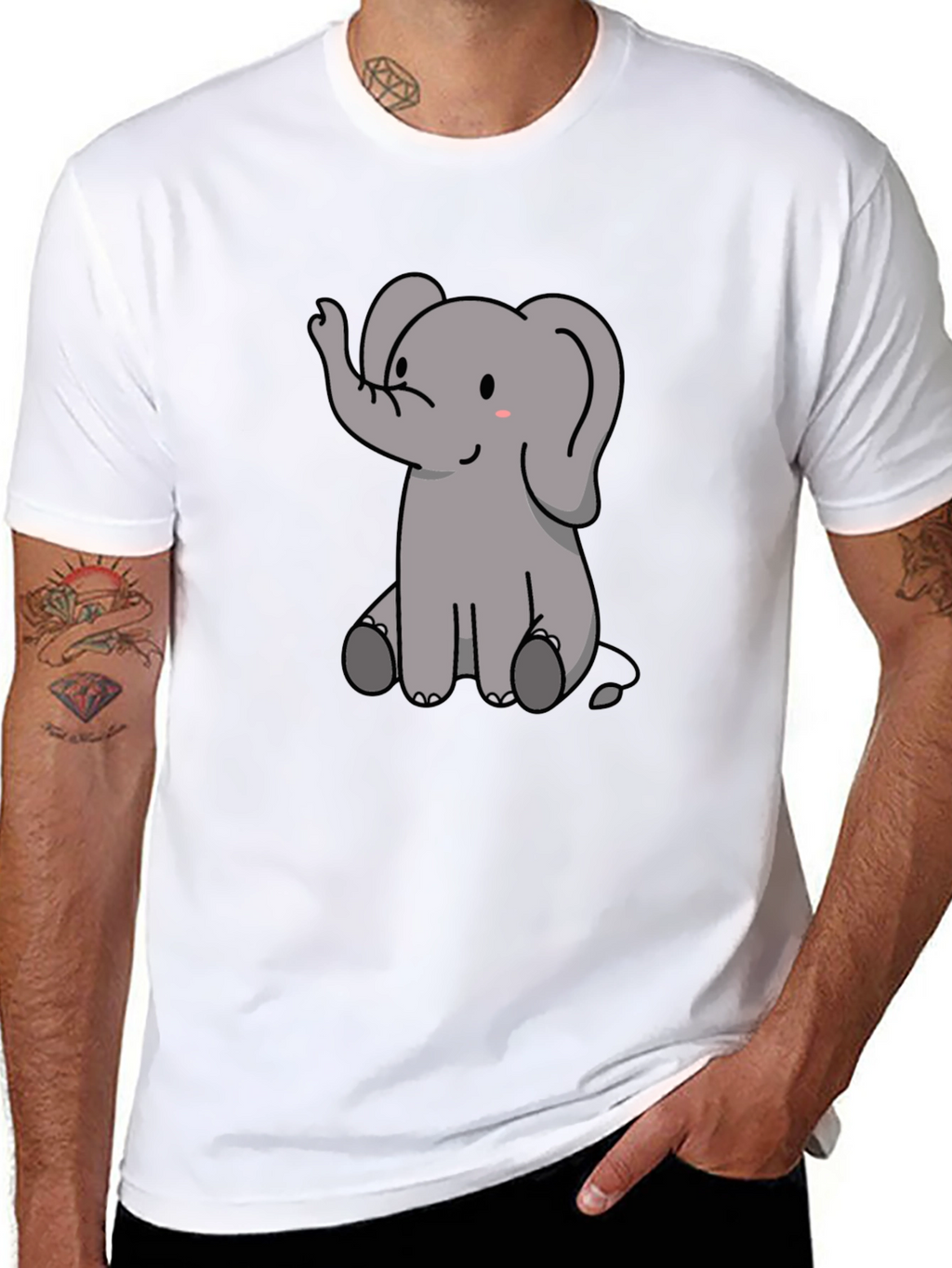 Cute Elephant Graphic Print Black T-Shirt