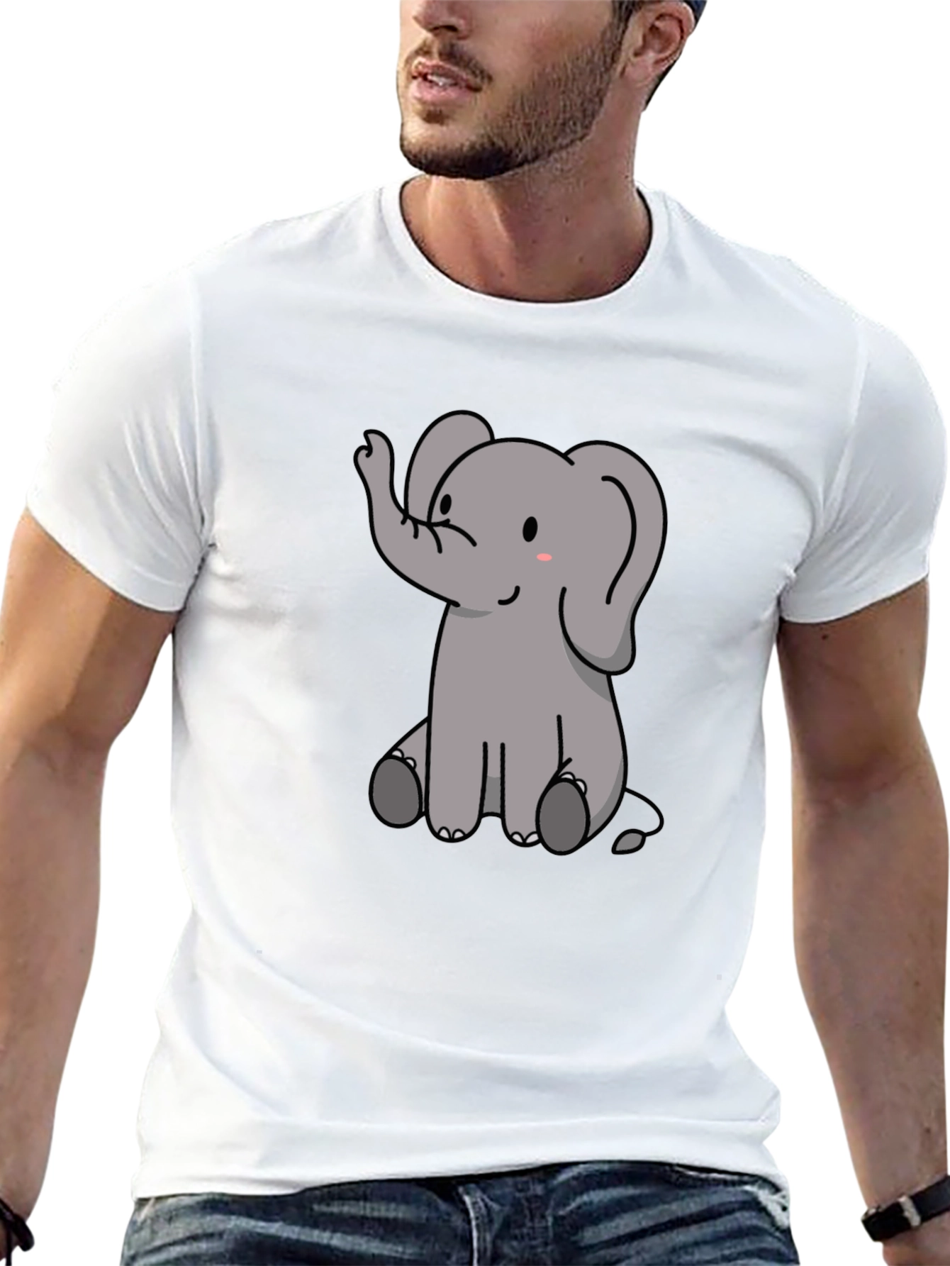 Cute Elephant Graphic Print Black T-Shirt