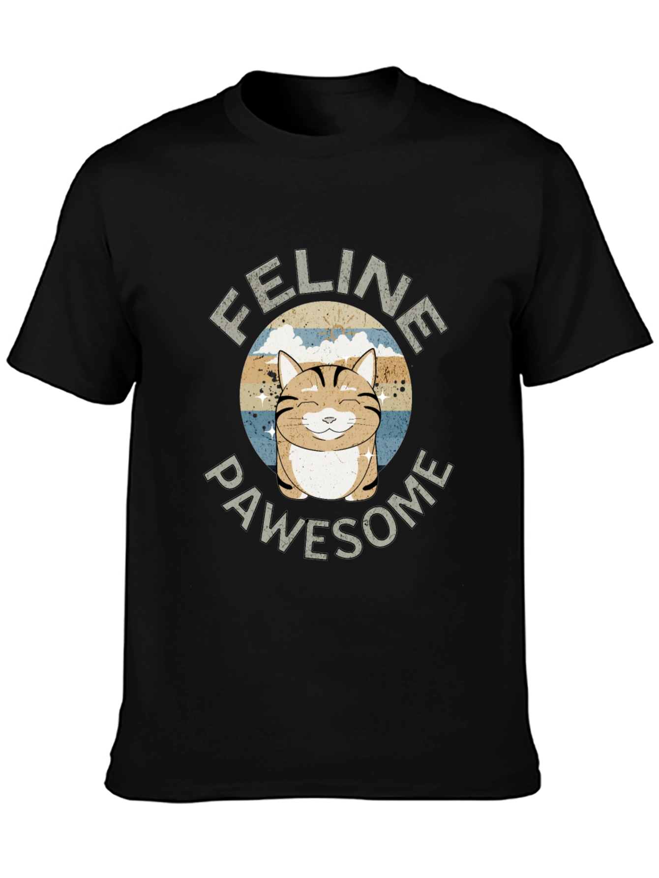 Feline Pawsome Cat Graphic Black T-Shirt