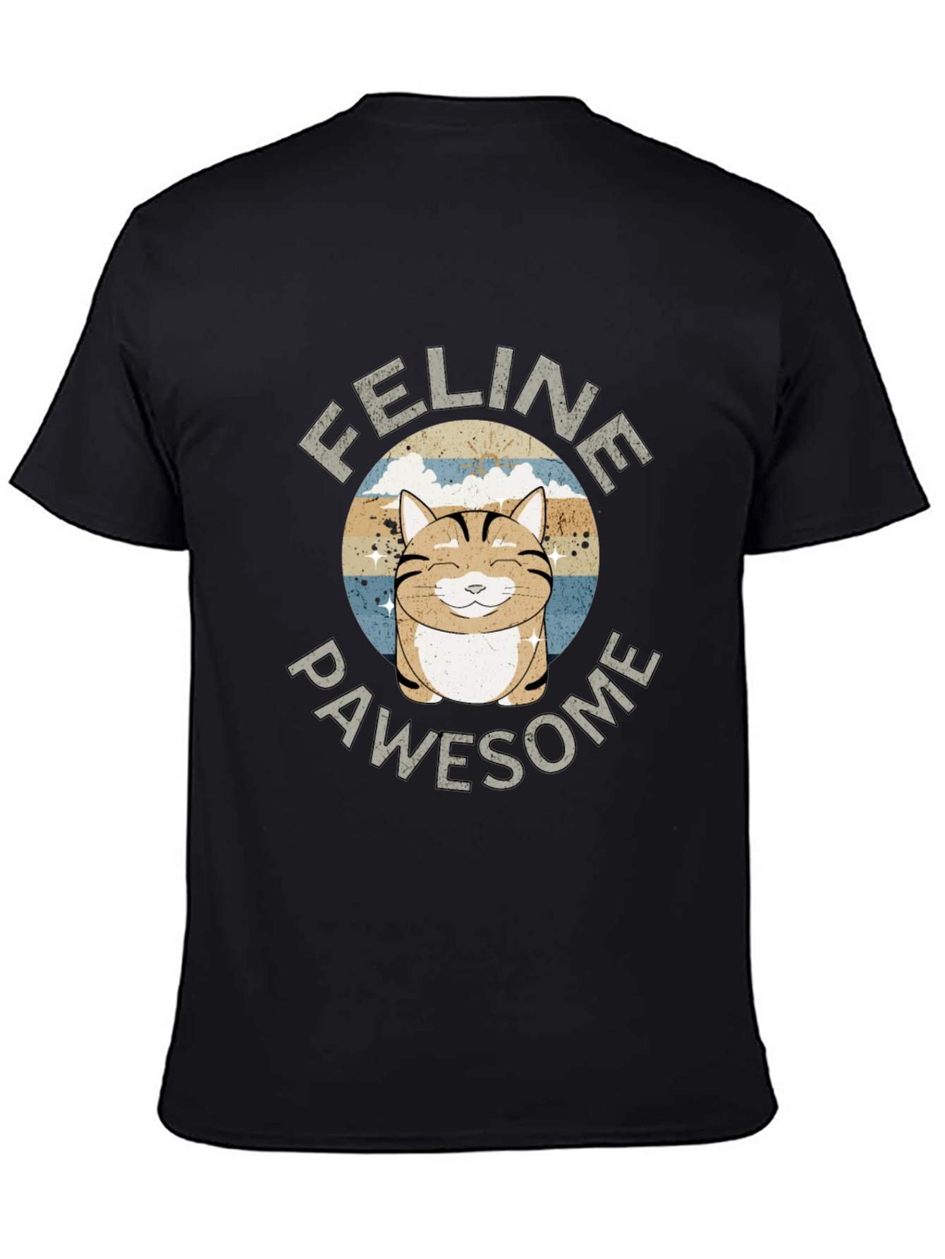 Feline Pawsome Cat Graphic Black T-Shirt
