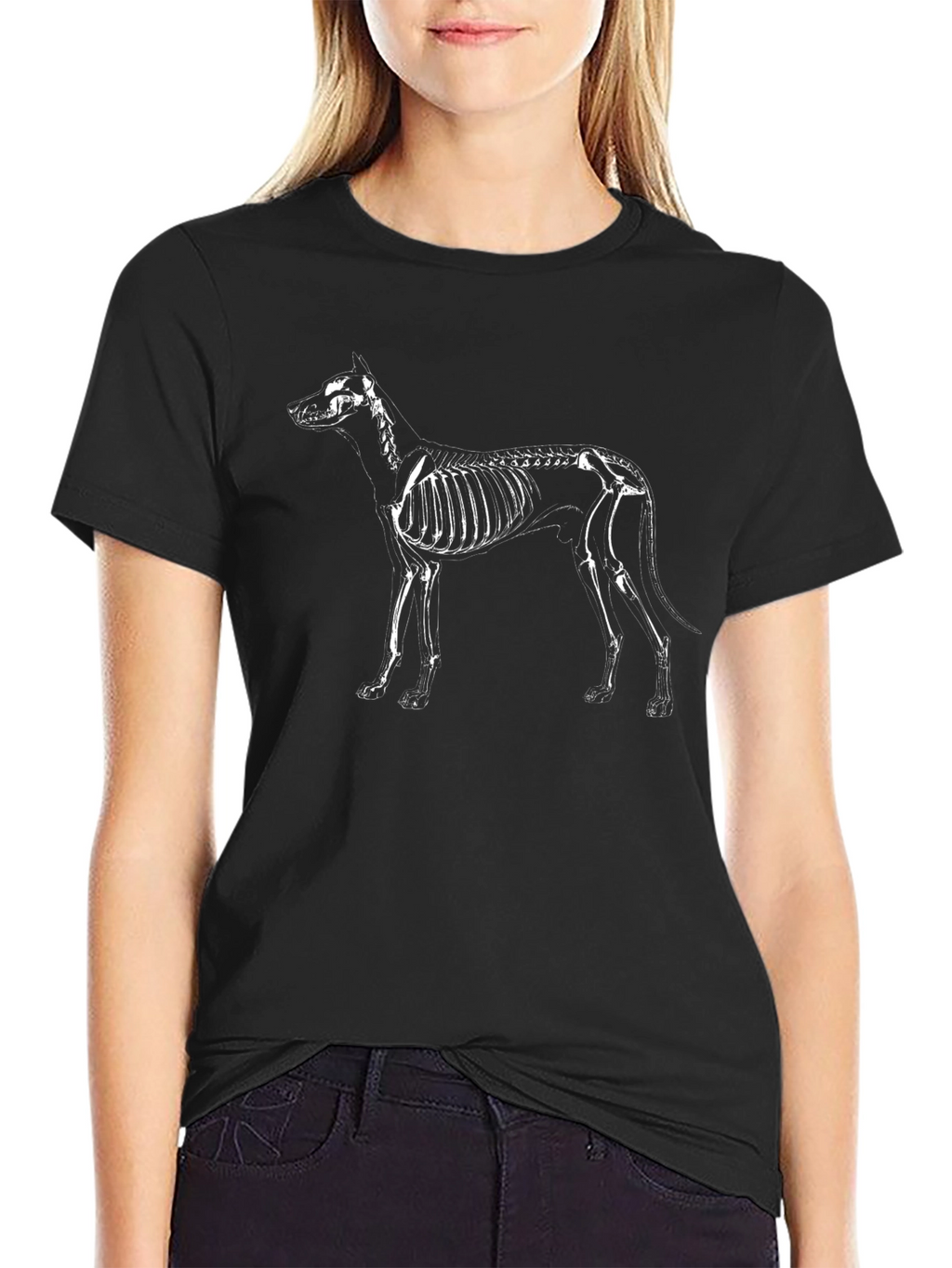 Dog Skeleton Graphic Tee - Black Cotton T-Shirt