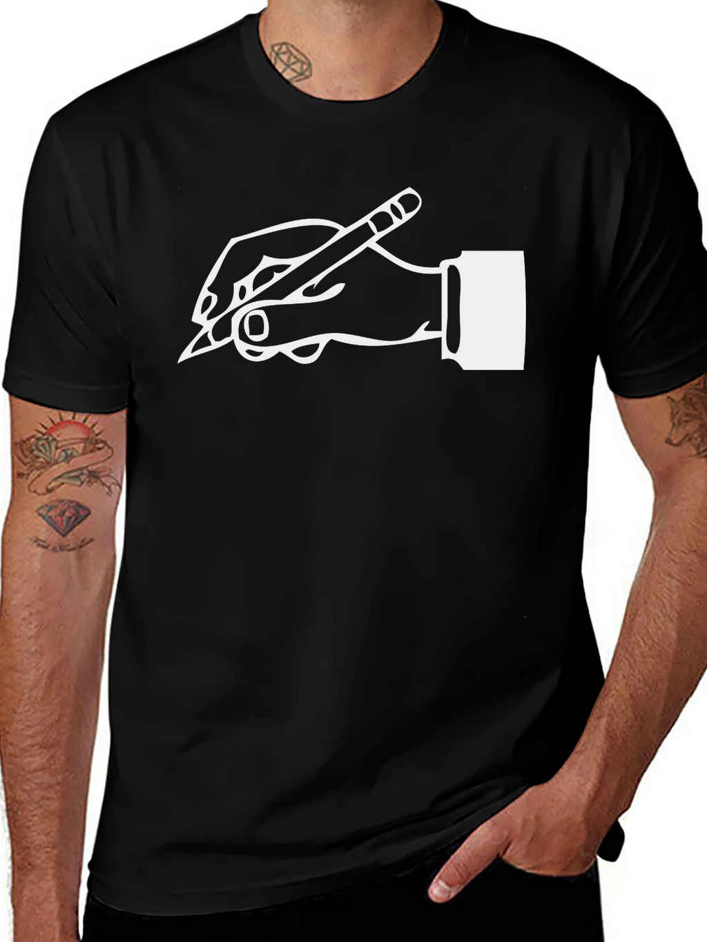 Creative Writer Graphic Tee - Hand Holding Pencil Design