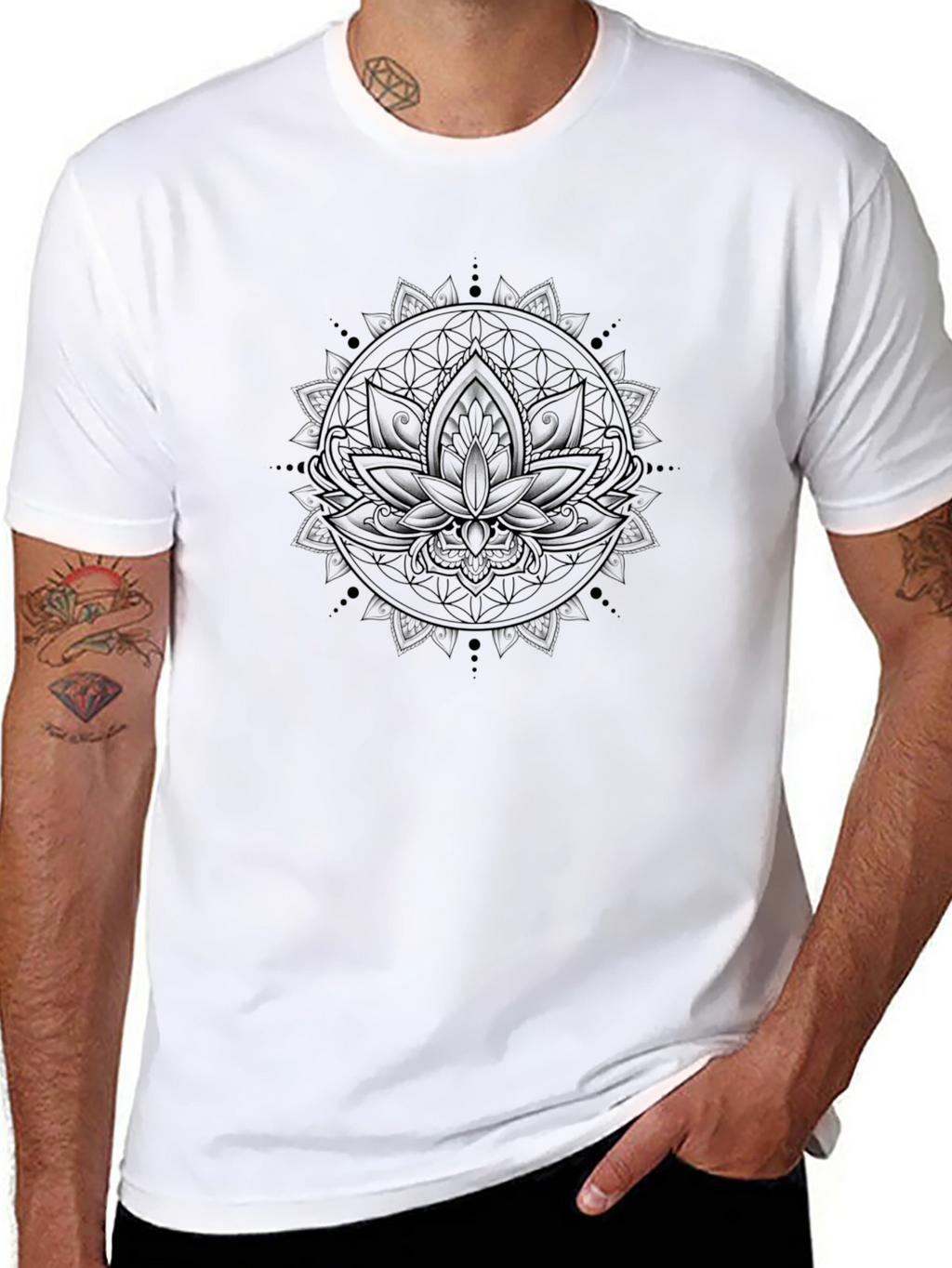 Lotus Mandala Graphic Tee - Soft Black Cotton T-Shirt