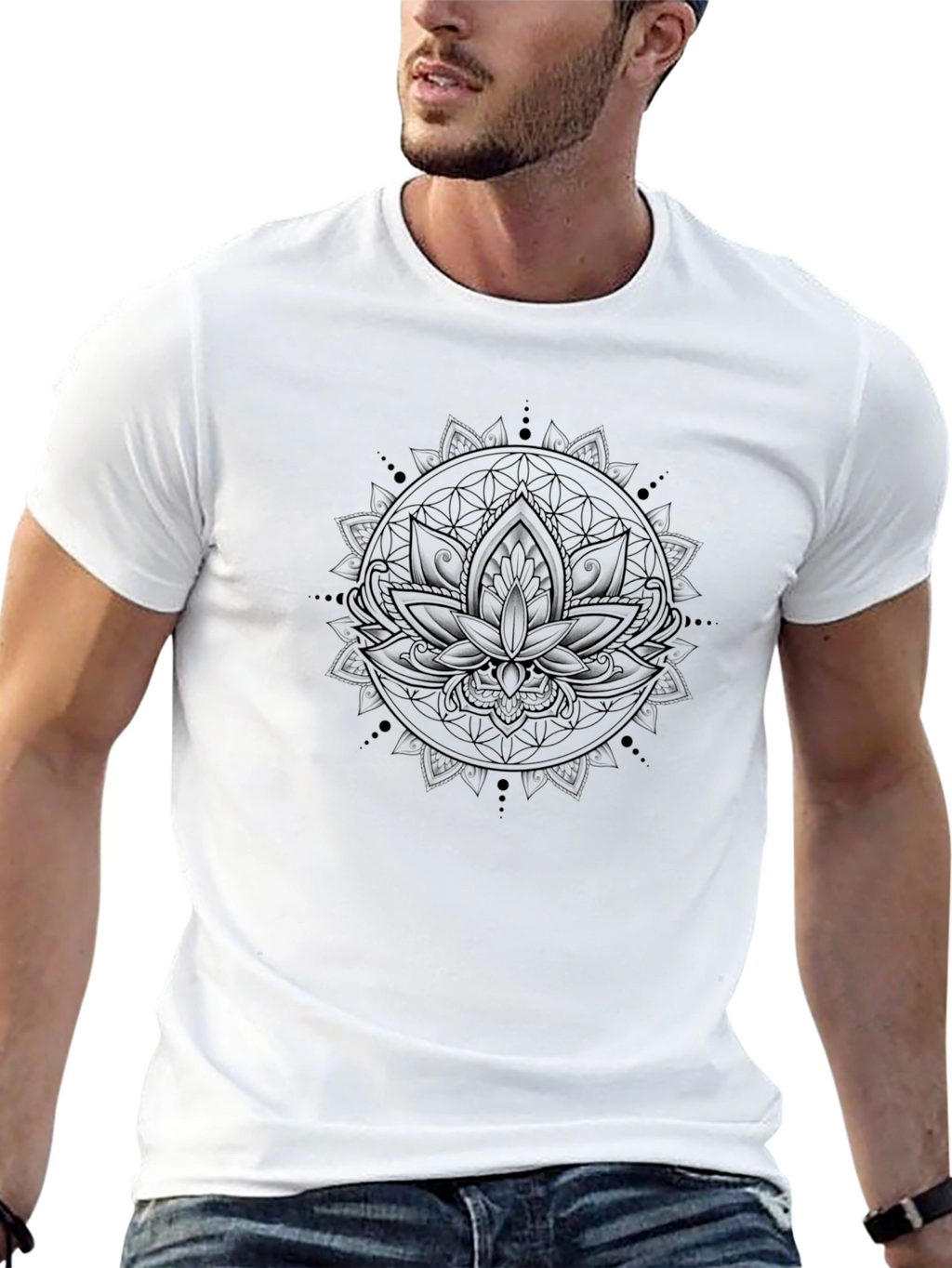 Lotus Mandala Graphic Tee - Soft Black Cotton T-Shirt